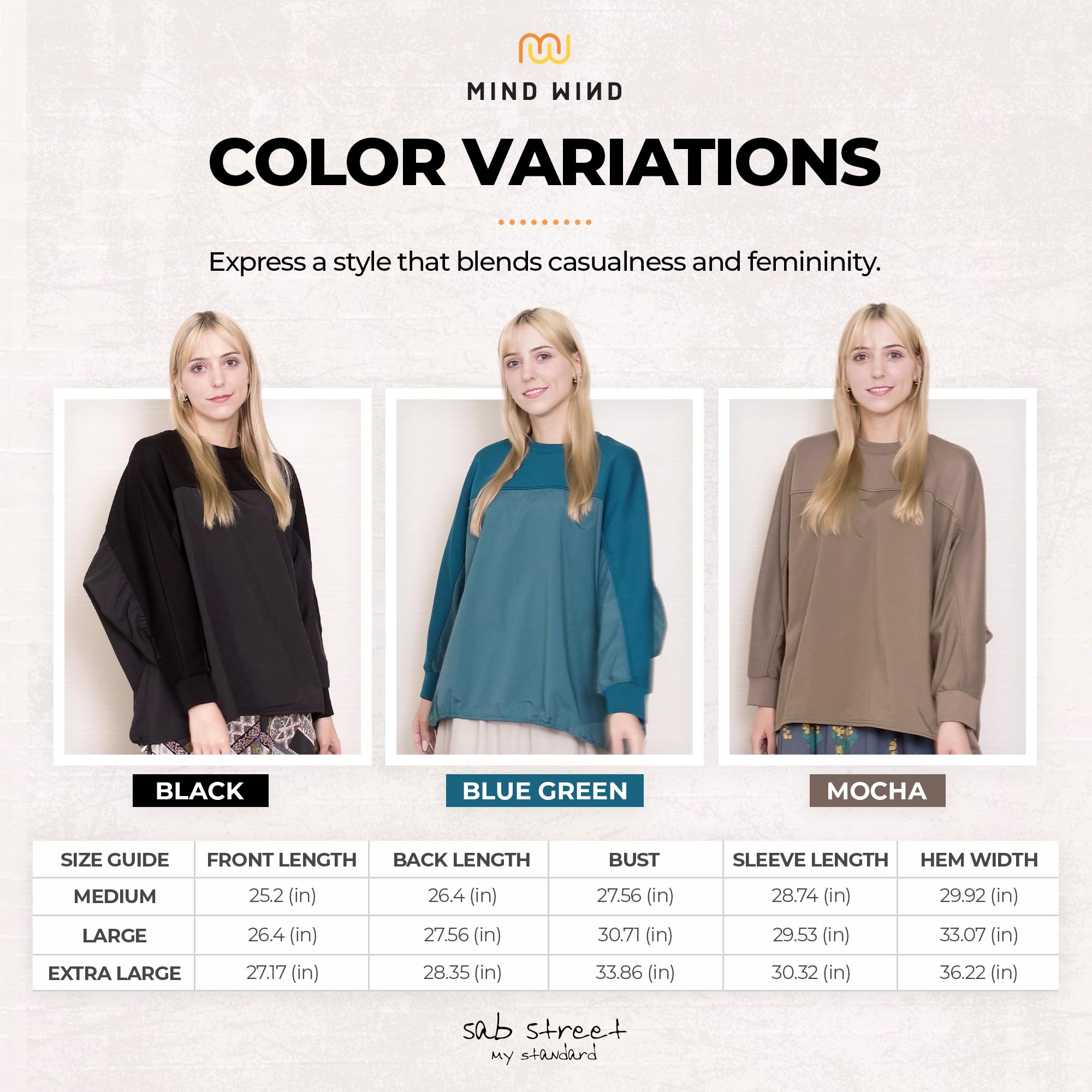 Women's Oversized Dolman Sweatshirt - Long Sleeve Baggy Pullover with Adjustable Drawstring Hem | Soft Mixed Material | Casual Loungewear & Streetwear Fashion