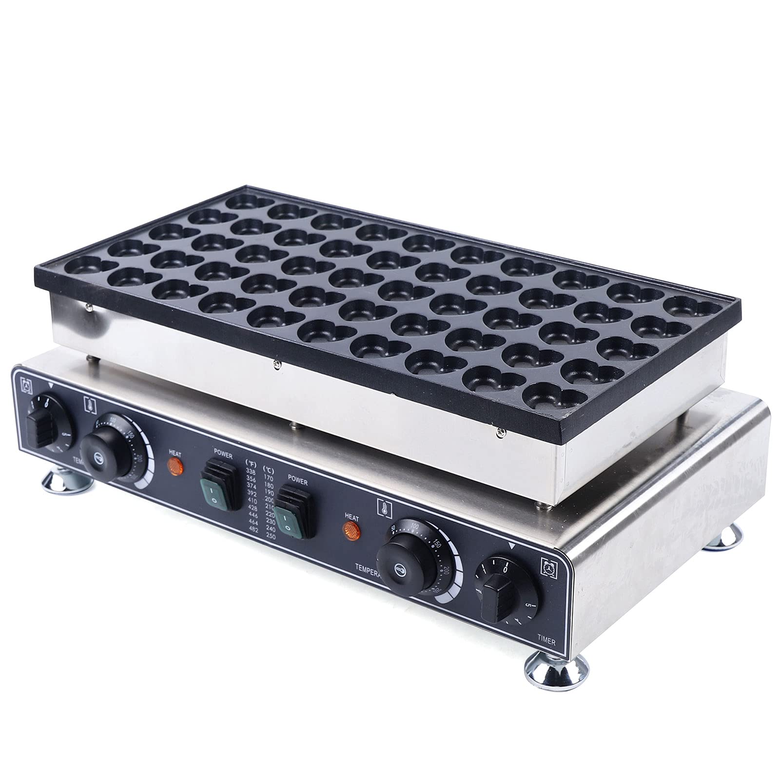 50pcs Heart Shaped Mini Pancake Maker - Non-Stick Dutch Pancake Pan with Double Plates, 110V Electric Waffle Maker with Adjustable Temperature (122°F-572°F) for Restaurants, Cafes, Breakfast Buffets & Home Kitchen Use - Perfect for Valentine's Day, Birthday Parties & Brunch Events