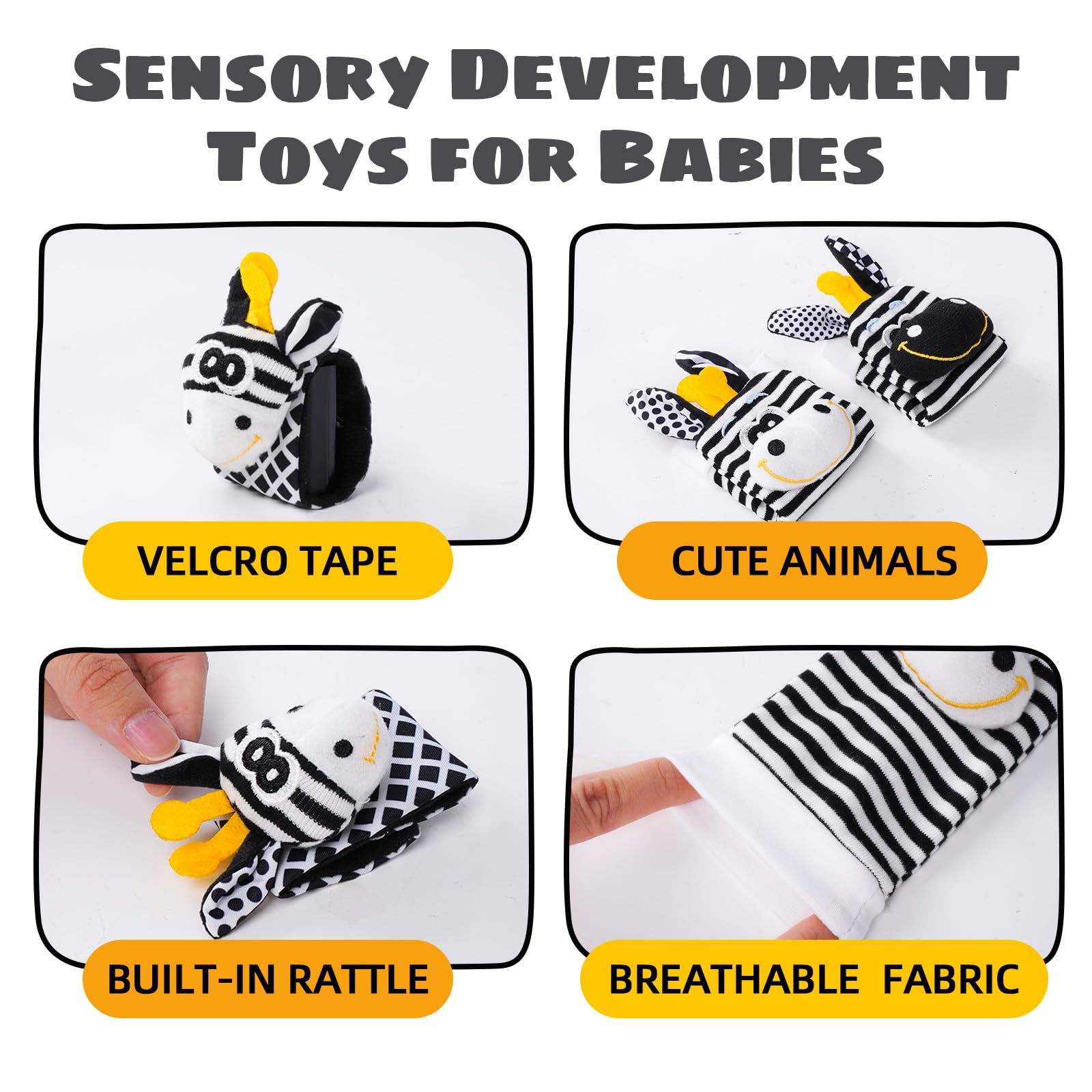 High Contrast Black and White Baby Toys for Newborns 0-6 Months - Infant Rattle Socks & Wrist Toy for Brain Development - Perfect Baby Shower Gift for Boys & Girls - Great for Tummy Time & Sensory Play