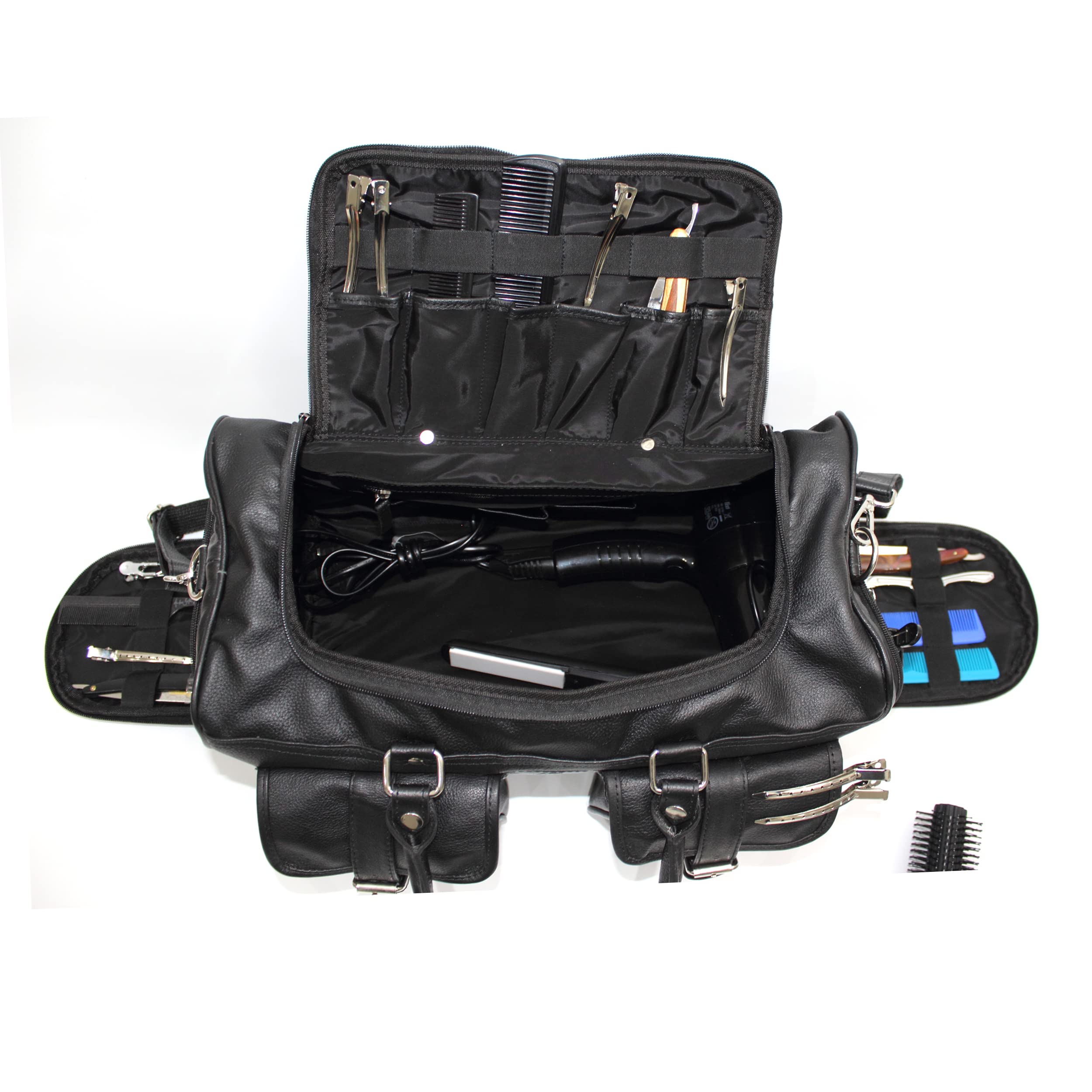 Professional Barber Leather Bag for Hair Stylists - Black Mobile Equipment Organizer - Perfect for Salon, Travel & On-the-Go Styling