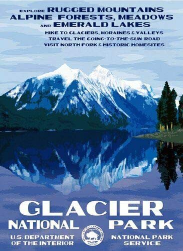3x4 Inch Vintage Glacier Montana Art Bumper Sticker - Magnetic Vinyl Decal for Cars, RVs & National Park Hiking Gear | Waterproof Outdoor Travel Accessories