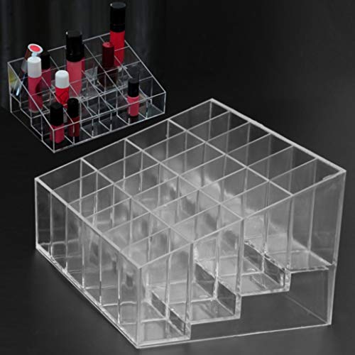 24 Grid Acrylic Makeup Organizer - Cosmetic Storage Box for Lipstick, Jewelry & Accessories | Clear Display Stand for Vanity, Bathroom & Dresser Organization
