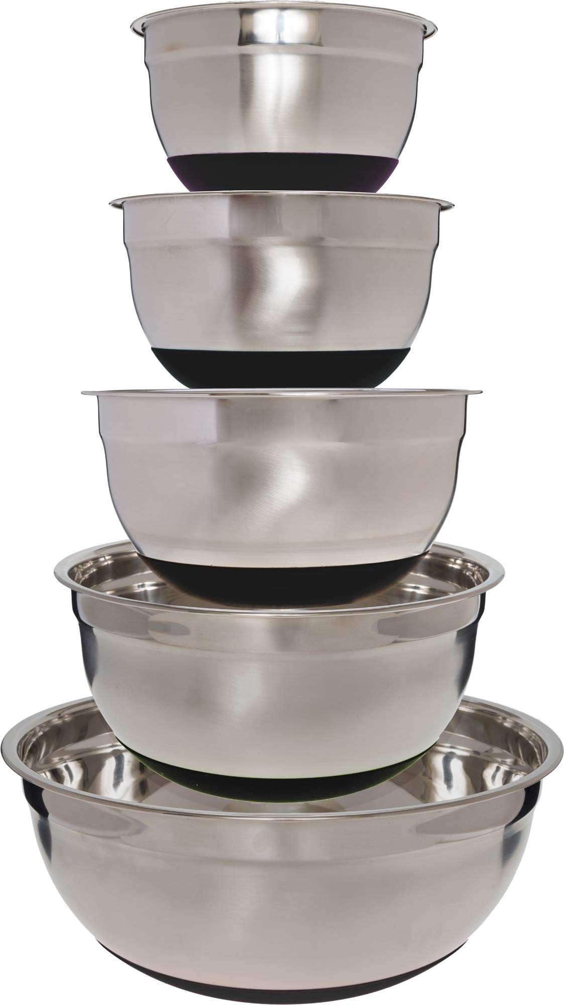 Premium Stainless Steel Mixing Bowls Set (5-Piece) - 1.5QT, 2QT, 2.5QT, 3.5QT & 7QT - Non-Slip Black Base - Nesting Bowls for Baking, Cooking & Meal Prep - Dishwasher Safe & Easy to Clean