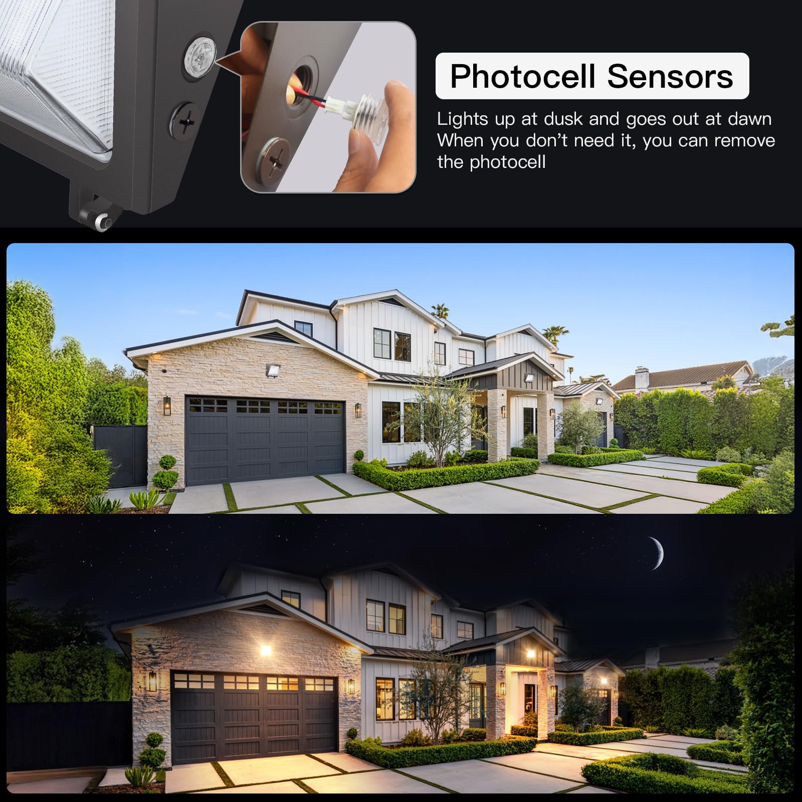 JTT LED Wall Pack Lights Outdoor - Dusk to Dawn Photocell, Selectable 75W/60W/45W, 9750LM/7800LM/5850LM, 6000K/5000K/4000K, Waterproof Flood Security Lighting for Garage, Yard, Parking Lot - Perfect for Commercial & Residential Outdoor Areas