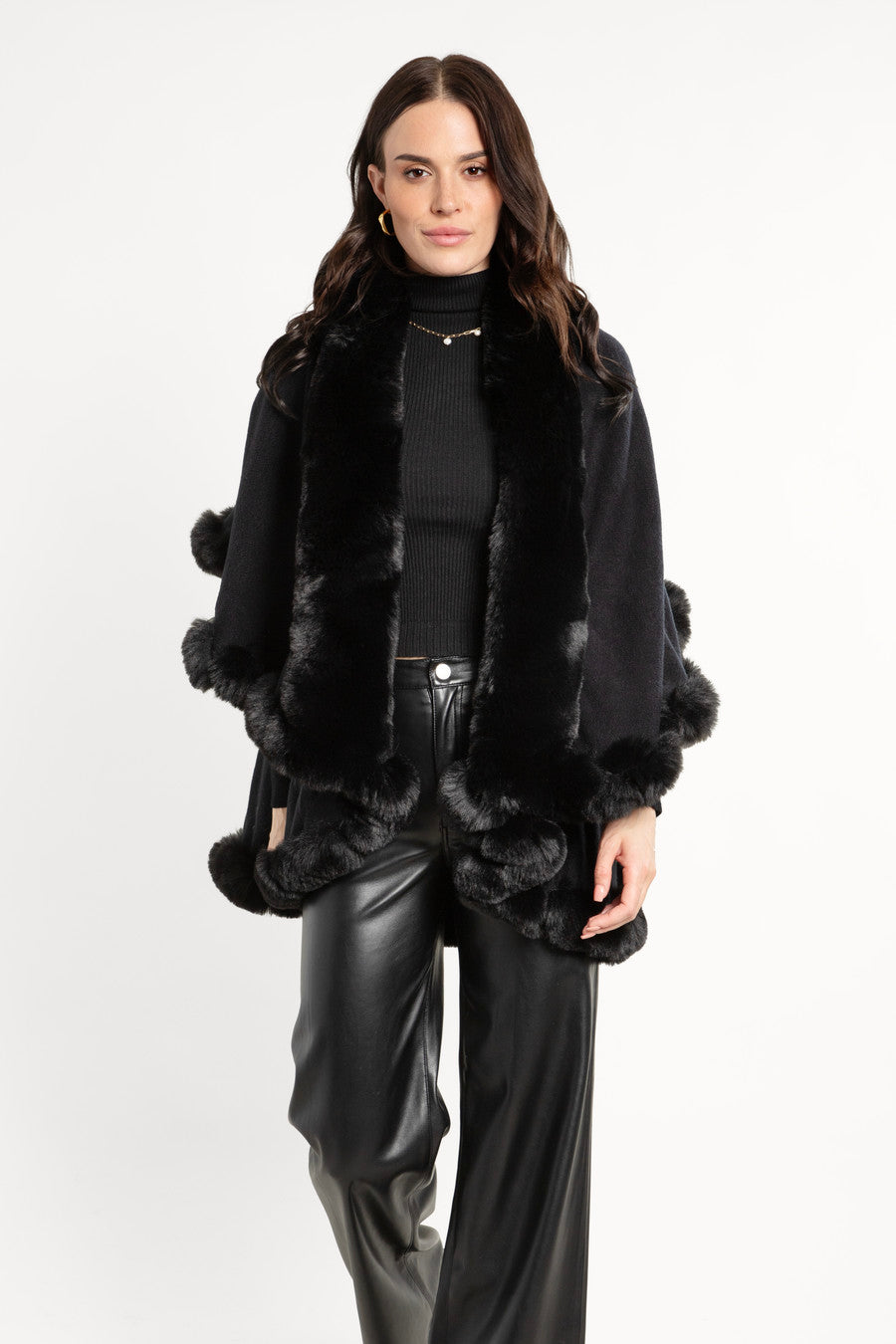 Elegant Layered Kimono Faux Fur Cape Coat - Women's Winter Fashion Outerwear for Parties, Weddings & Evening Events