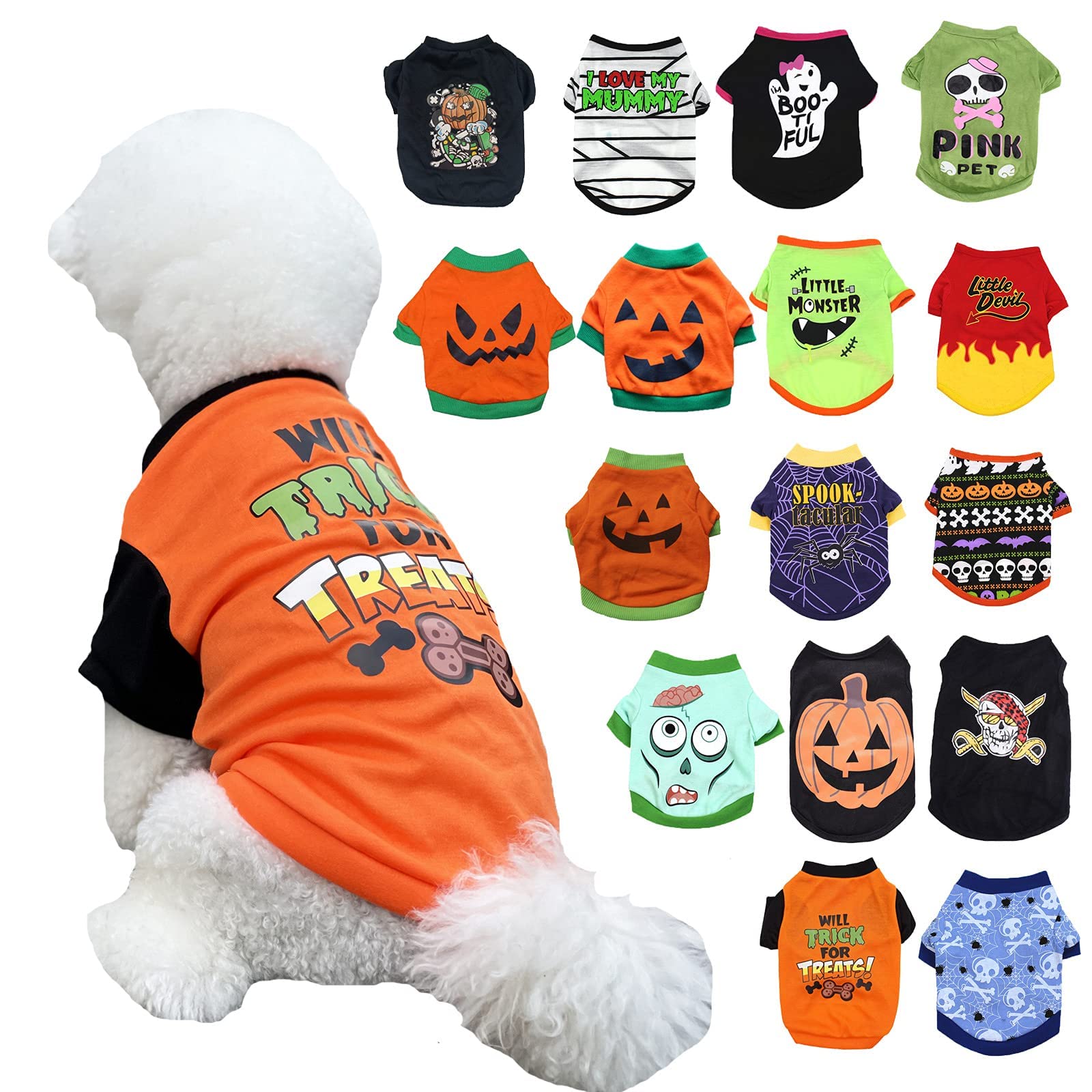 Sayelo Halloween Dog Shirt - Pumpkin Monster Skull Spider Print Pet Costume for Small & Medium Dogs | Fun Halloween Dress Up for Parties & Photo Shoots