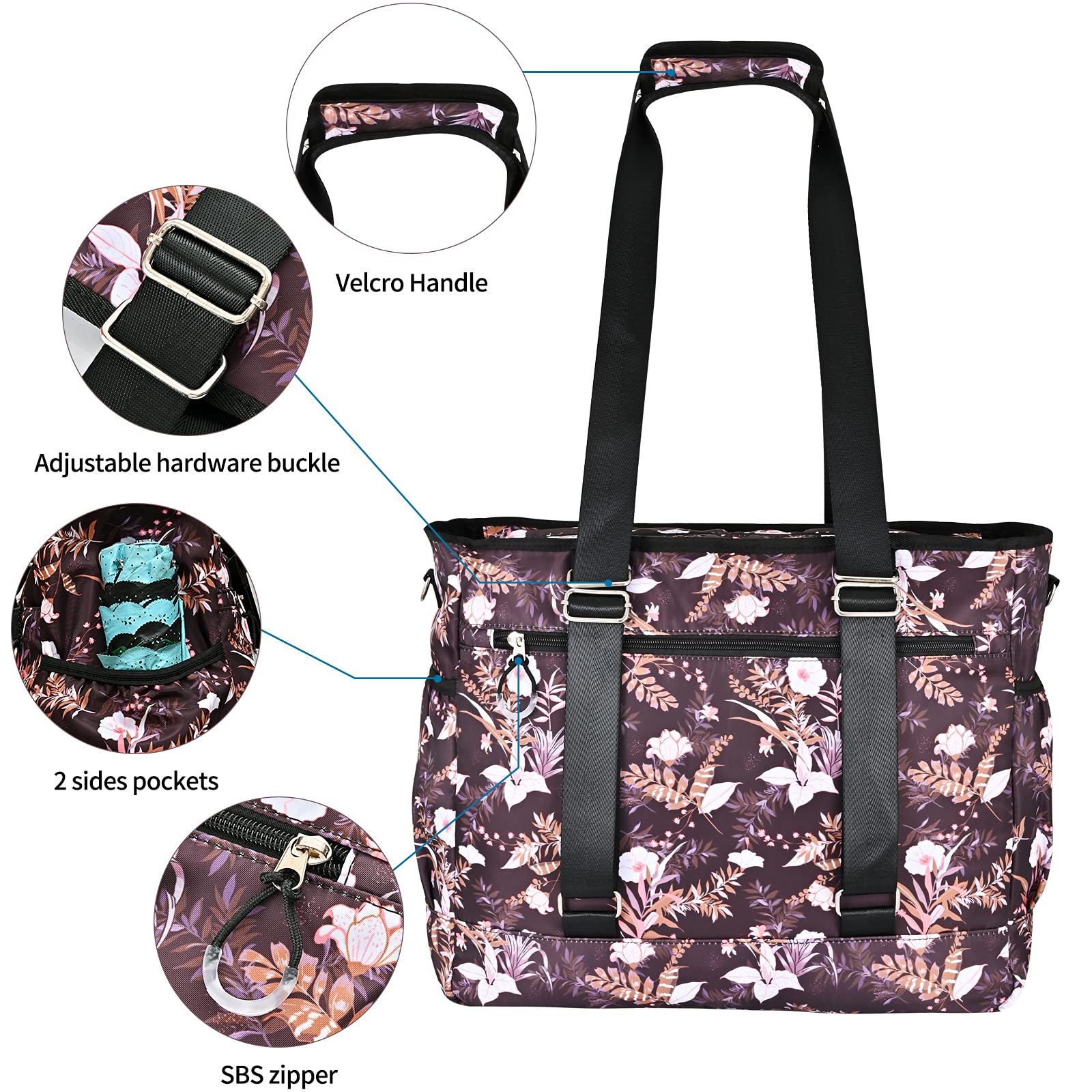 Waterproof Nylon Tote Bag with Multiple Pockets - Durable Laptop Work Bag for Women & Men - Perfect for Office, School, Travel & Shopping (Kuston)