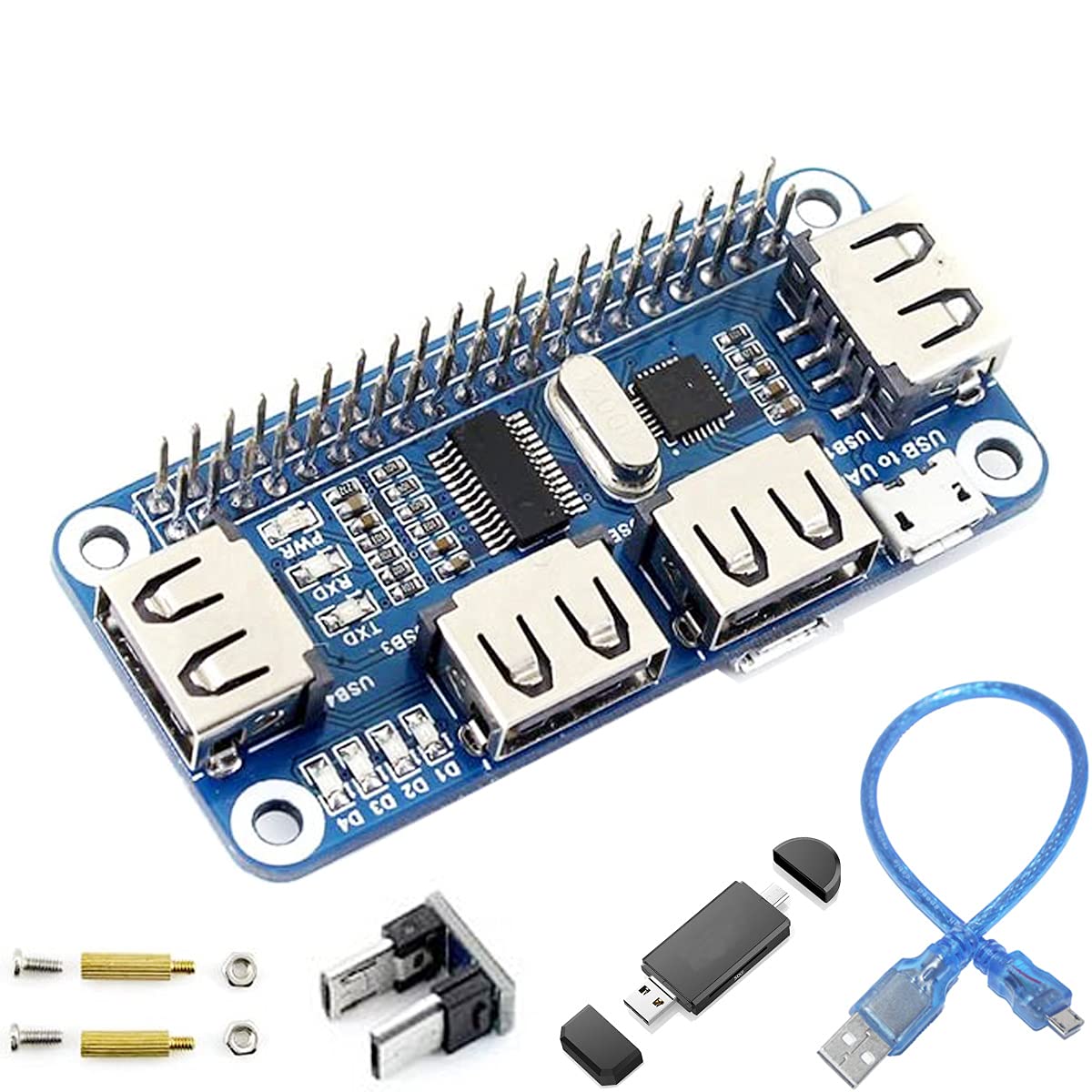 4 Port USB 2.0 Hub HAT Expansion Board with Micro USB Connector & UART Interface - Compatible with Raspberry Pi 3/4/B+/Zero - Ideal for DIY Projects, Home Automation & IoT Devices