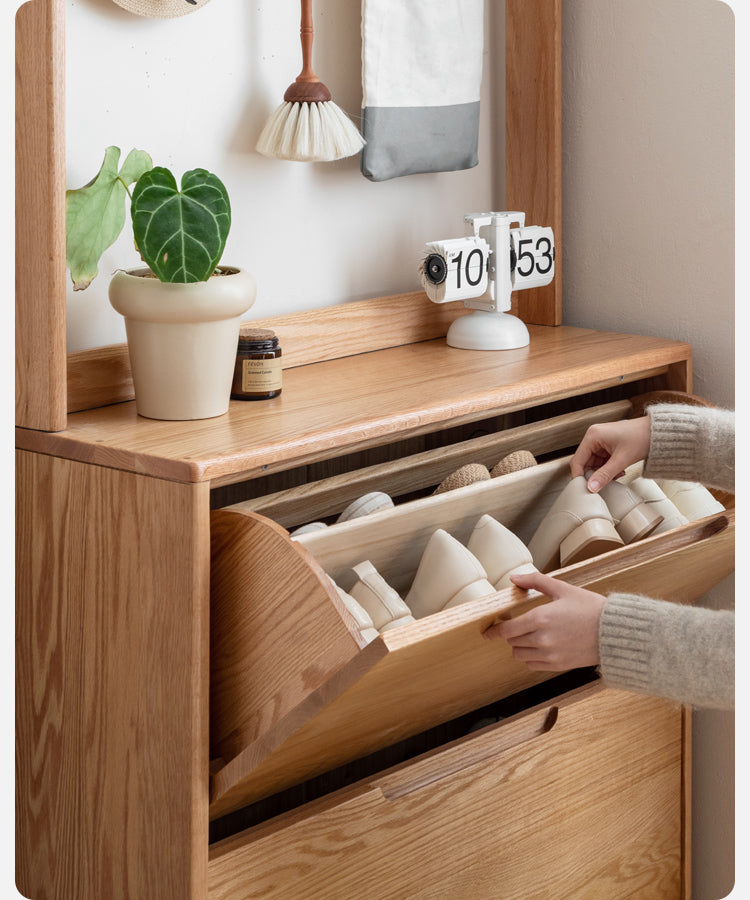 Solid Wood Shoe Cabinet - Thin Oak & Poplar Entryway Storage Organizer for Home, Porch, and Doorway | Perfect for Small Spaces & Clutter-Free Entry