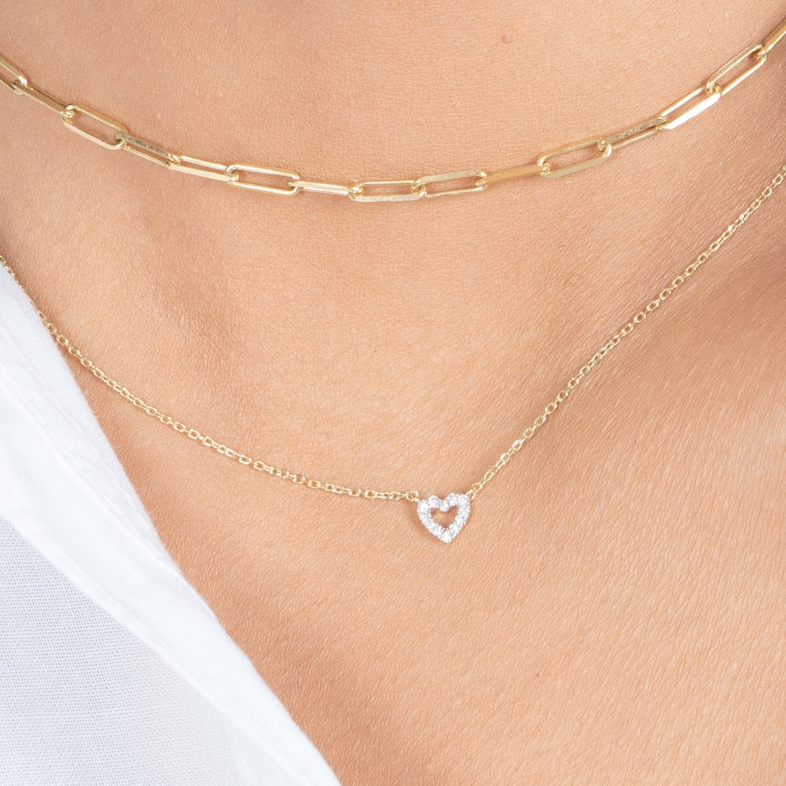 14K Solid Yellow Gold Diamond Heart Pendant Necklace for Women - Elegant Jewelry Gift for Valentine's Day, Anniversary & Special Occasions