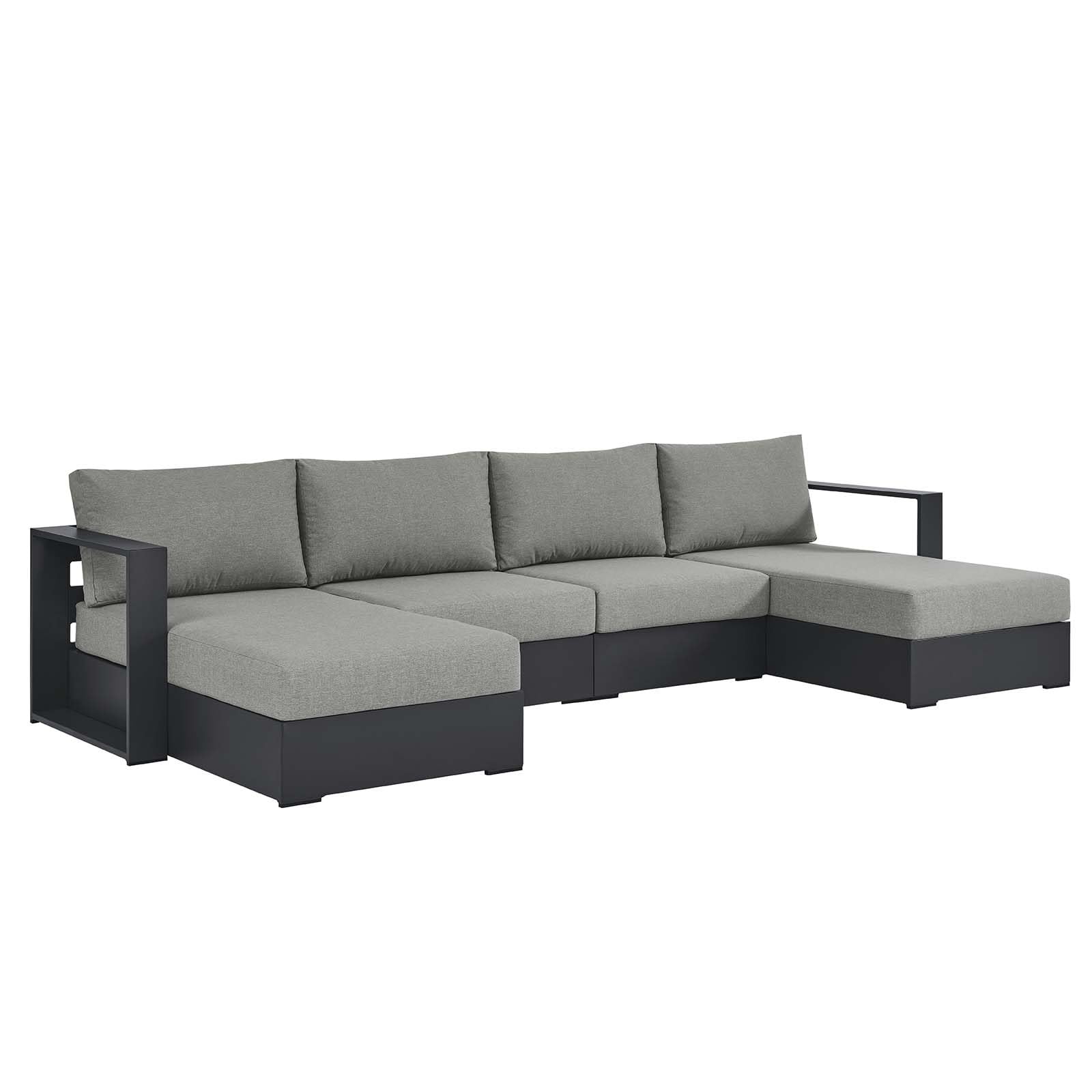 Modway Tahoe 4-Piece Aluminum Outdoor Patio Sectional Sofa Set with Weather-Resistant Cushions - Gray Modular Chaise Lounges for Deck, Backyard & Poolside Relaxation | Durable Patio Furniture for Outdoor Living Spaces