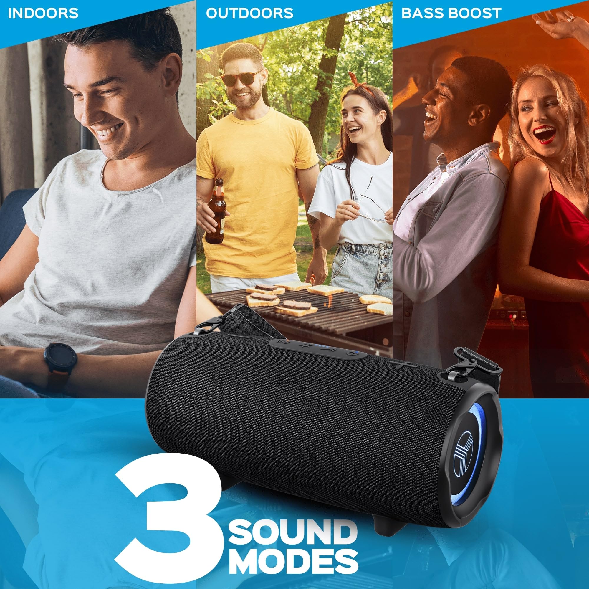 TREBLAB Ultra Loud Wireless Bluetooth Speaker - 60W Stereo Sound with Deep Bass, 20H Playtime, Power Bank, IPX6 Waterproof, Portable Speaker for Home, Outdoor, Travel | Perfect for Parties, Beach, Camping & Work (HD-Max Model)