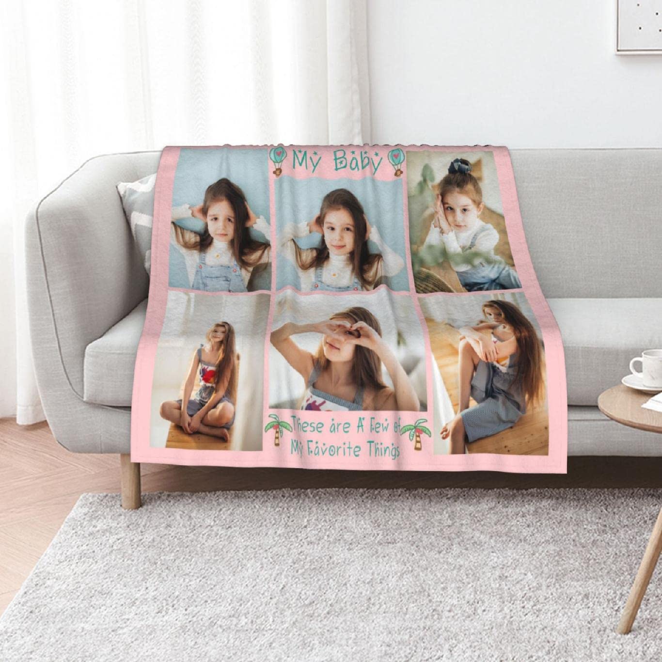 Personalized Photo Blanket with Custom Text - Baby Boy Girl Newborn Gift for Mother's Day, Father's Day, Birthday - 6 Photos - Perfect for Nursery, Home Decor, and Cozy Family Moments