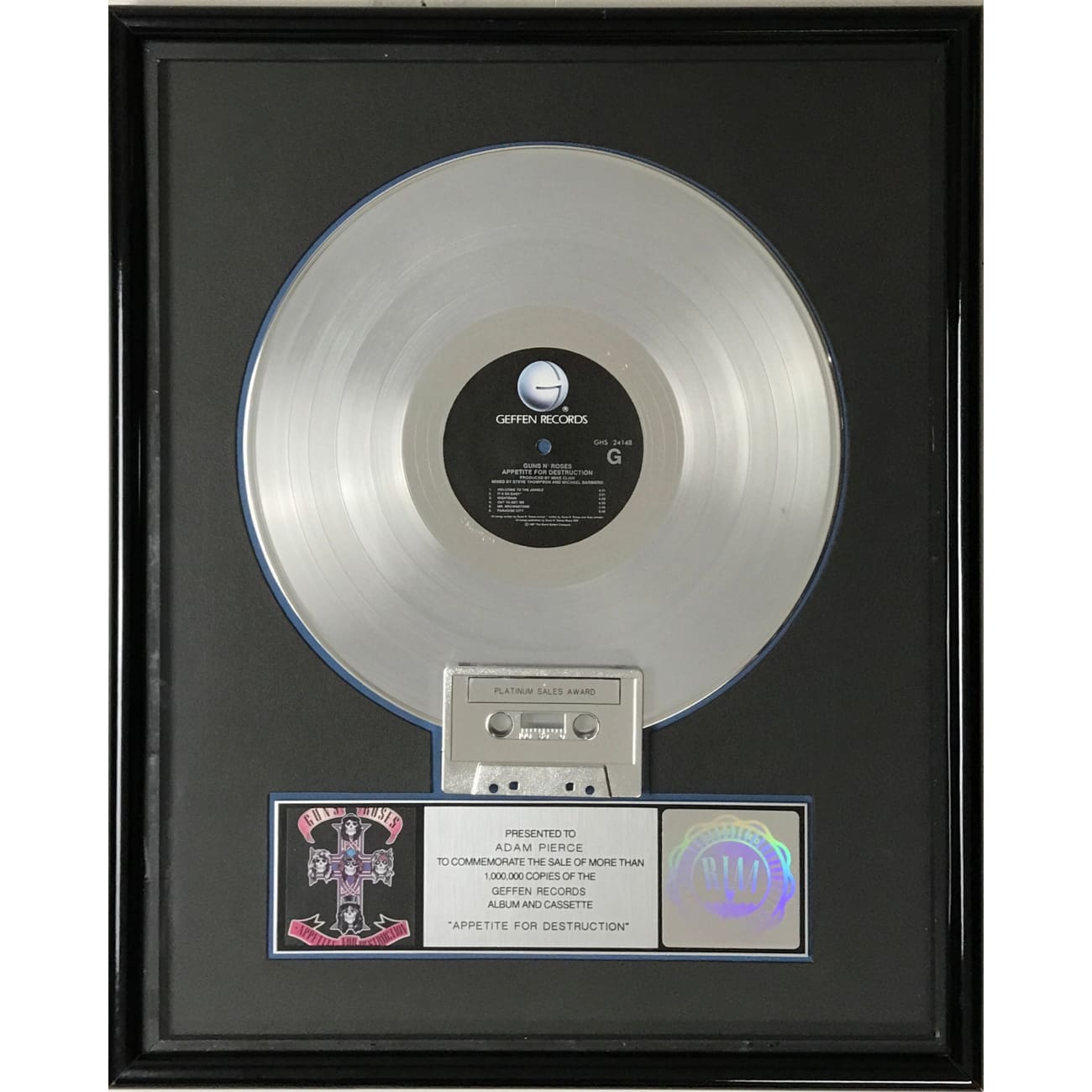 Guns N' Roses Appetite For Destruction RIAA Certified Platinum LP Record Award - Perfect for Music Collectors, Rock Memorabilia Displays & Band Merchandise Collections