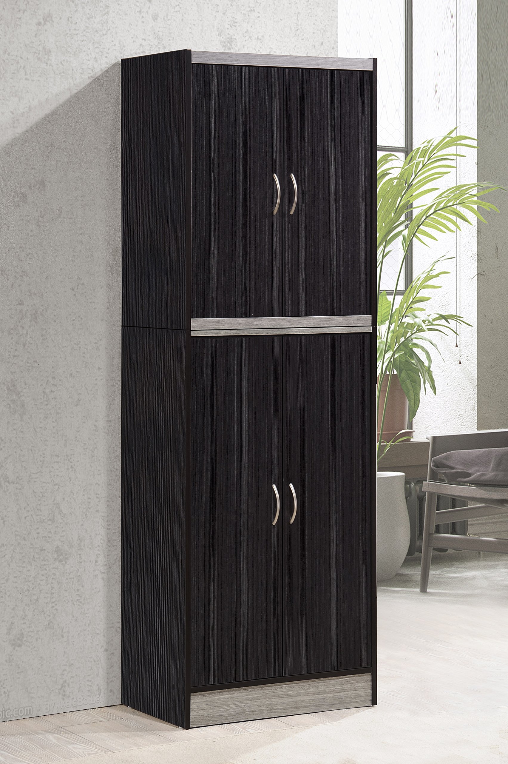 Hodedah 4-Door Kitchen Pantry Cabinet with Adjustable Shelves, Chocolate Finish - Perfect for Pantry Organization, Kitchen Storage & Small Space Solutions