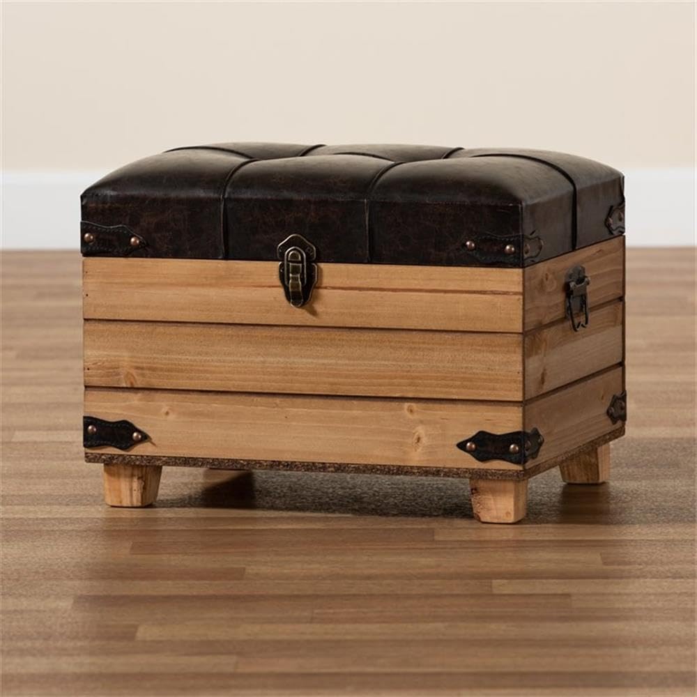 Rustic Dark Brown Wood Storage Ottoman with Lift Top - BOWERY HILL Coffee Table Bench for Living Room, Bedroom & Entryway - Multi-Functional Footrest, Seat & Hidden Storage
