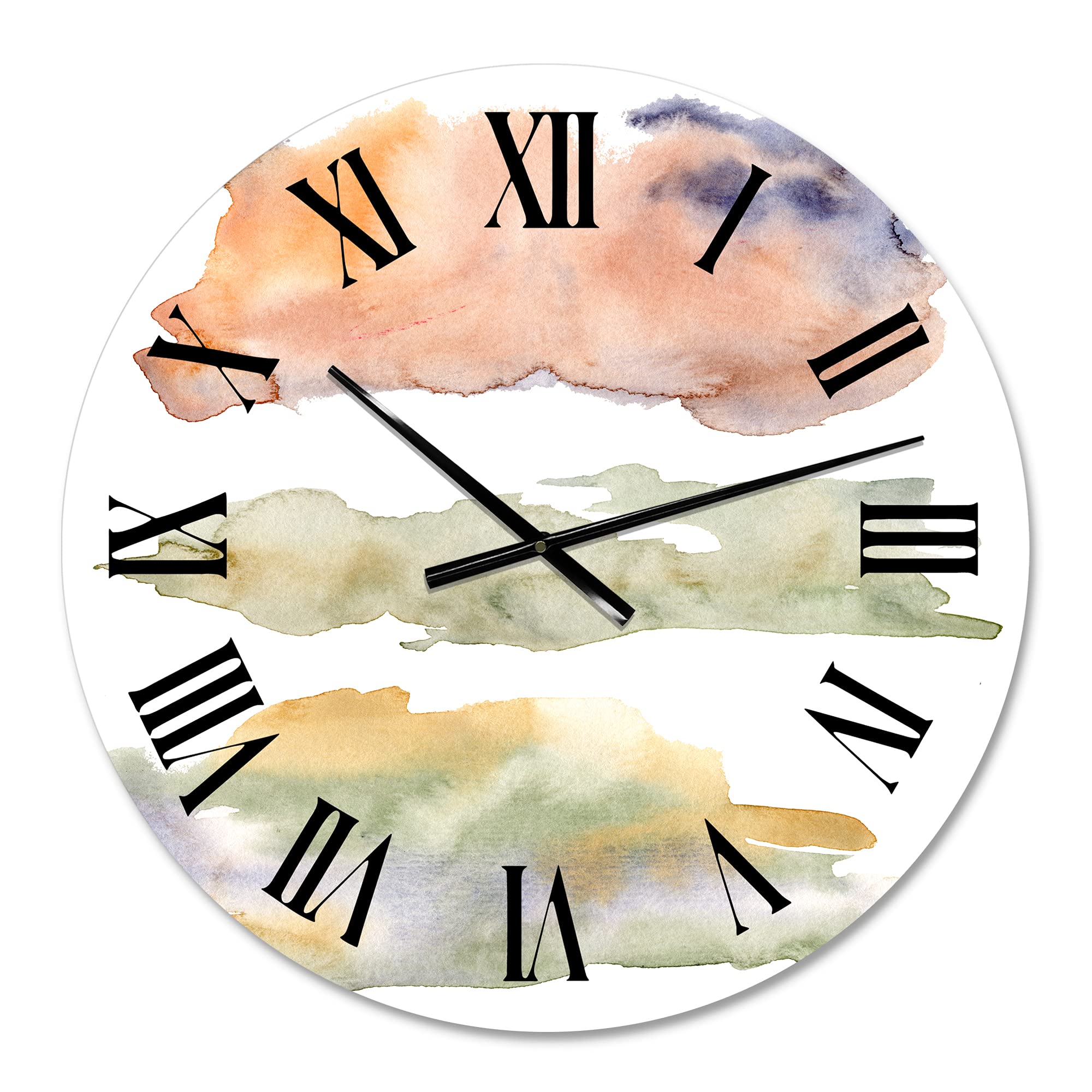 Modern Abstract Orange Beige Green Blue Clouds Fractal Wall Clock - Large Kitchen Decor for Home, Office & Living Room | Silent Non-Ticking Battery Operated