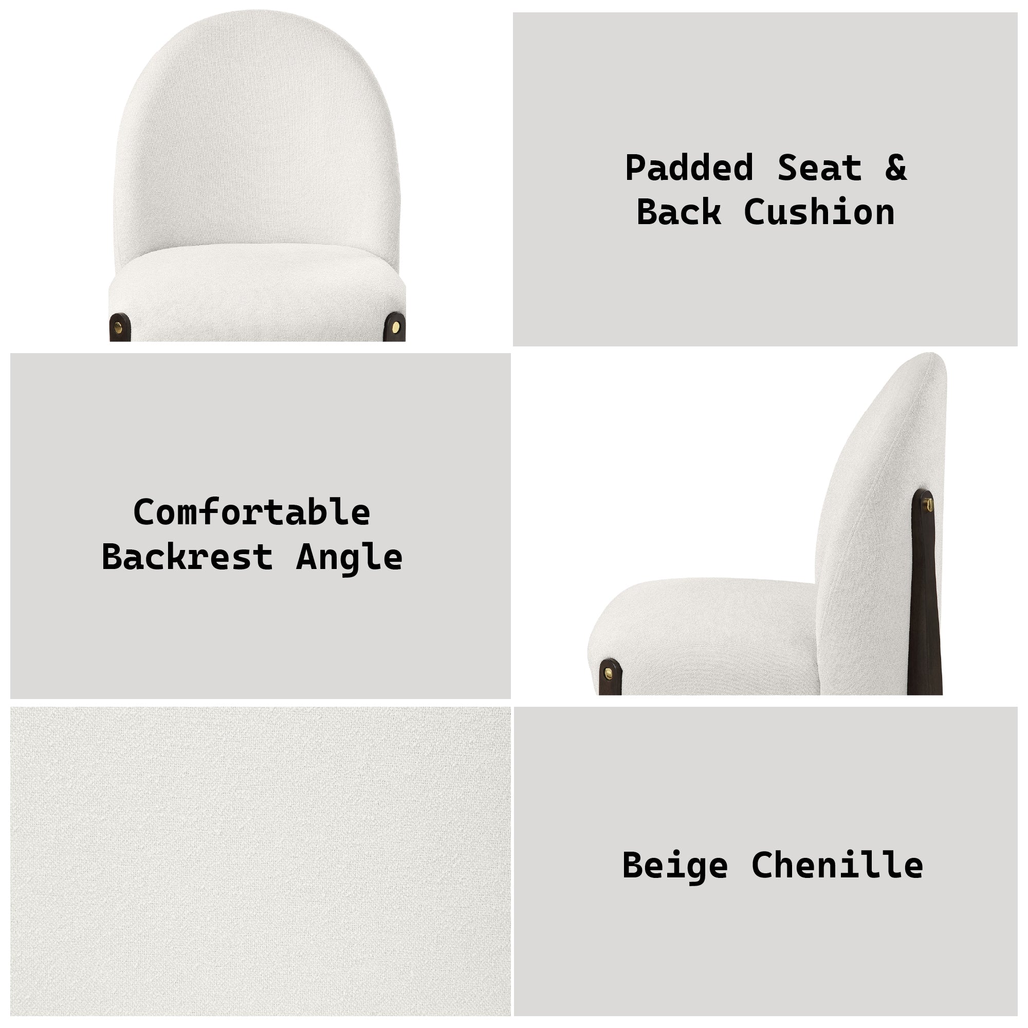 Clayten Beige Fabric Side Chairs (Set of 2) - Modern Dining Chairs for Kitchen, Living Room & Office - Comfortable Accent Chairs with Sturdy Metal Legs