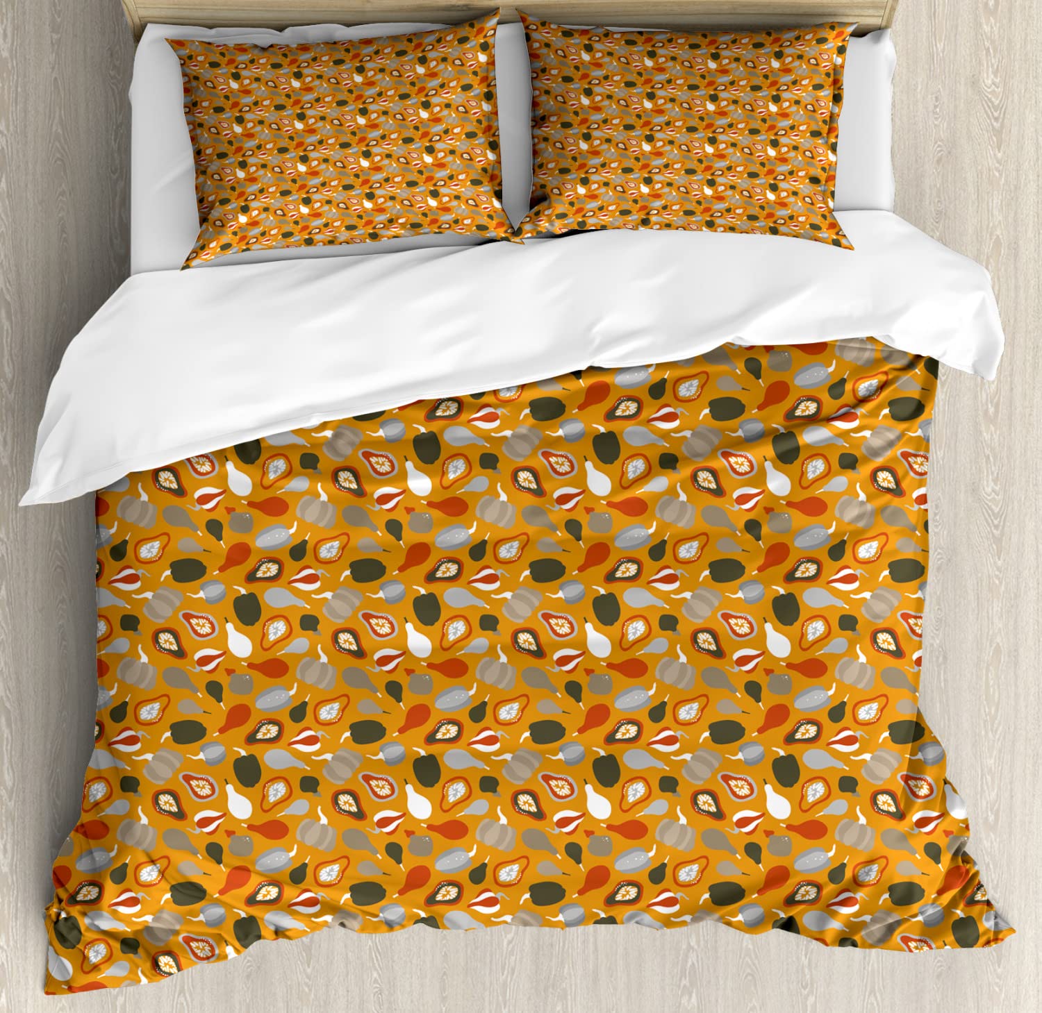 Ambesonne Thanksgiving Duvet Cover Set - 2 Pack King Size Burnt Orange & Yellow Pumpkin Pattern Bedding with 2 Duvet Covers & 4 Pillowcases | Fall Harvest Decor, Cozy Autumn Bedroom Upgrade