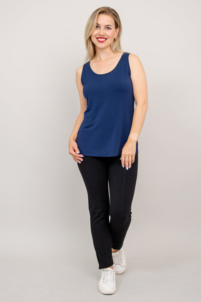 Avalon Organic Bamboo Tank Top - Women's Indigo Blue Casual Sleeveless Shirt for Yoga, Travel & Summer Outfits