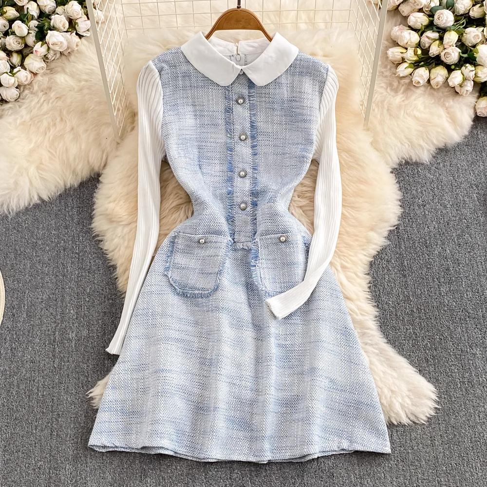 Women's Autumn Winter Long Sleeve Knit A-Line Dress 1354 - Perfect for Office Wear, Holiday Parties & Casual Outings