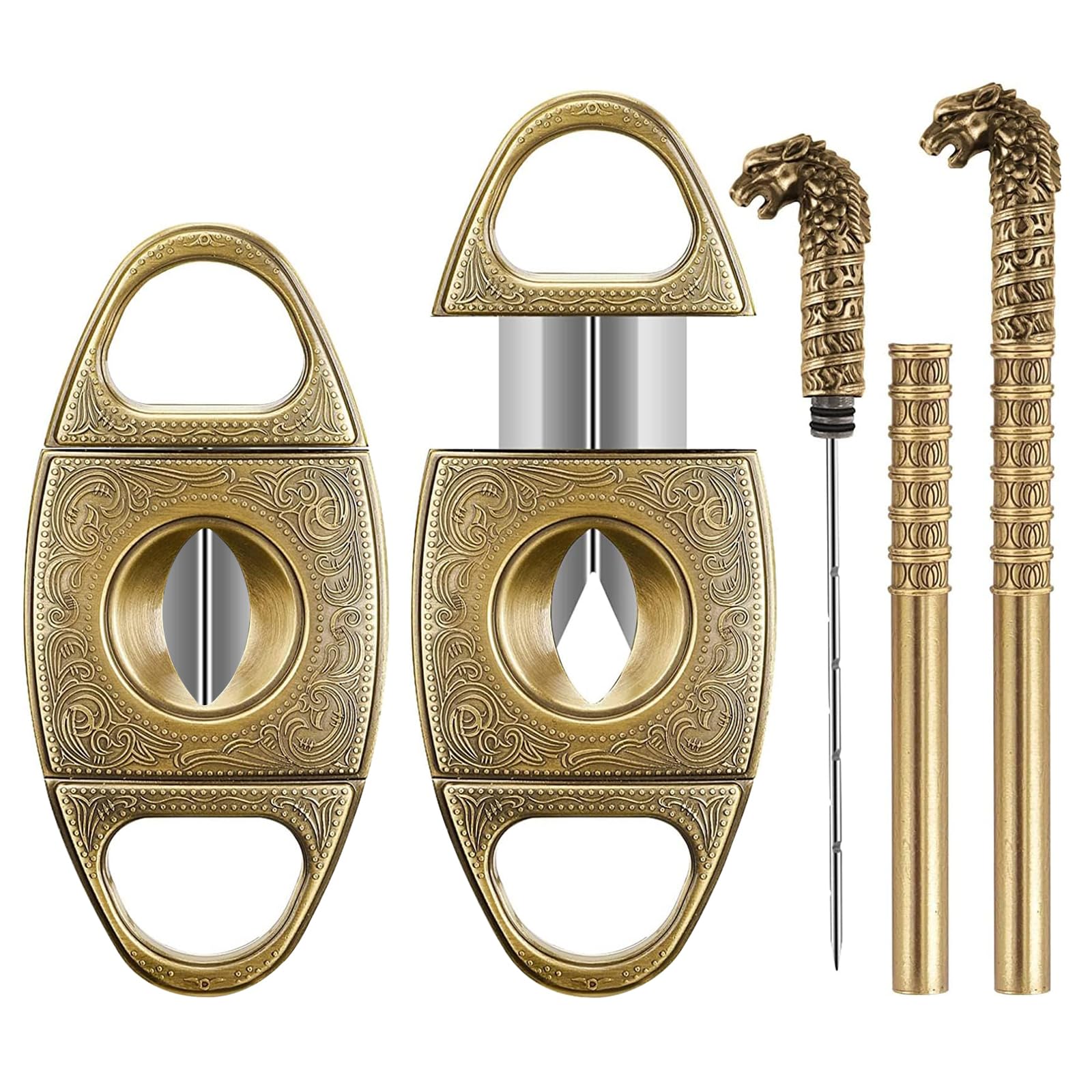 Premium Scotte V-Cut Guillotine Cigar Cutter with Precision Needle - Professional Cigar Draw Enhancer Tool & Sharp Cigar Accessories Set for Perfect Cut - Ideal for Cigar Lounges, Home Bars & Outdoor Smoking