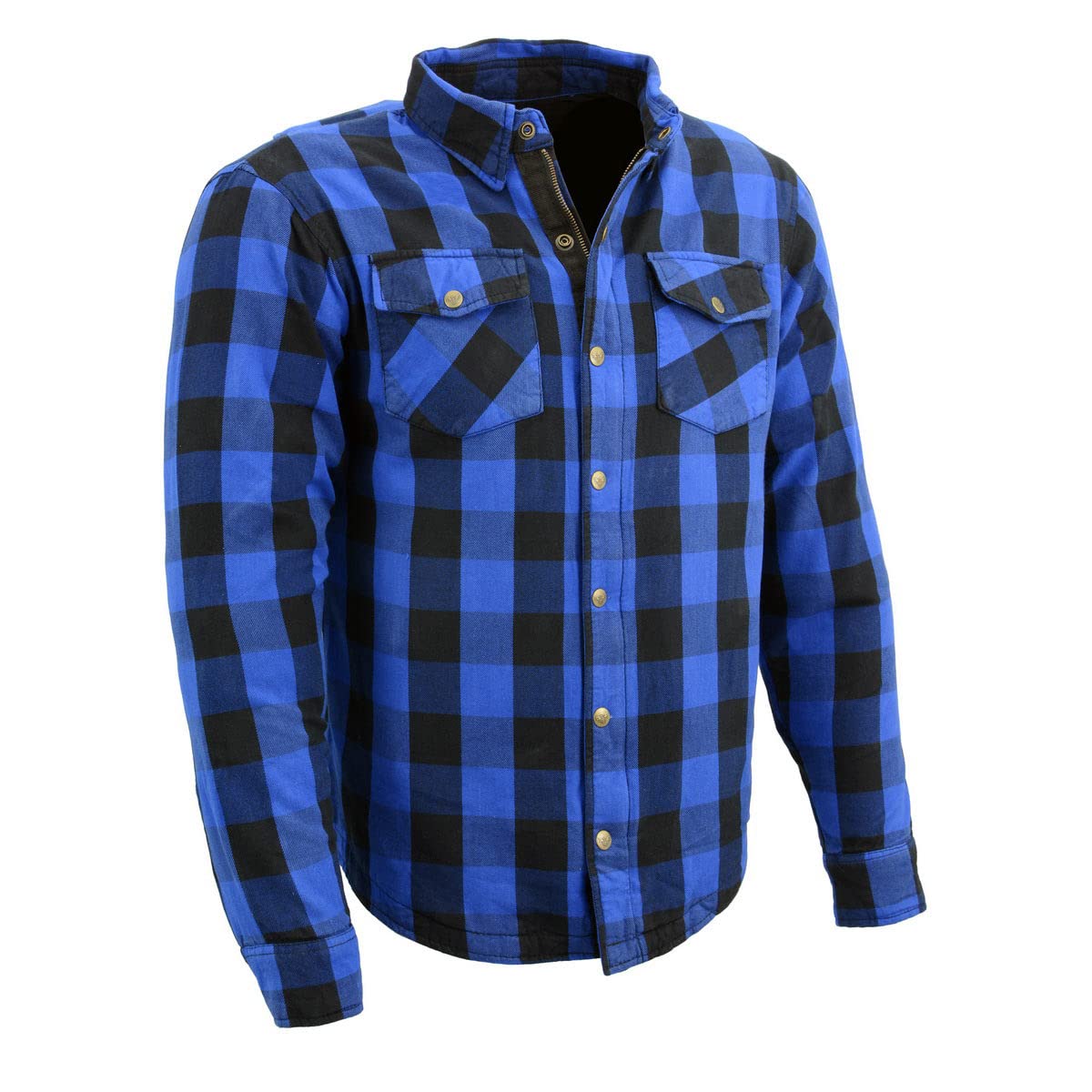 Milwaukee Leather Men's Plaid Flannel Blue Biker Shirt with CE Approved Armor & Aramid Fiber Reinforcement - Size 2X-Large (MPM1634) | Motorcycle Riding Gear for Safety & Comfort