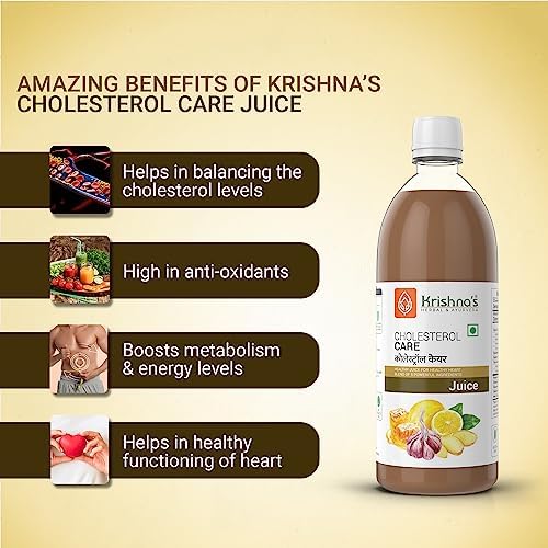 KRISHNA's Herbal & Ayurvedic Cholesterol Care Juice - 500ml | Sugar-Free Health Drink with Honey, Apple Cider, Ginger & Garlic | Supports Heart Health & Natural Detox | Perfect for Daily Wellness Routine & Ayurvedic Lifestyle