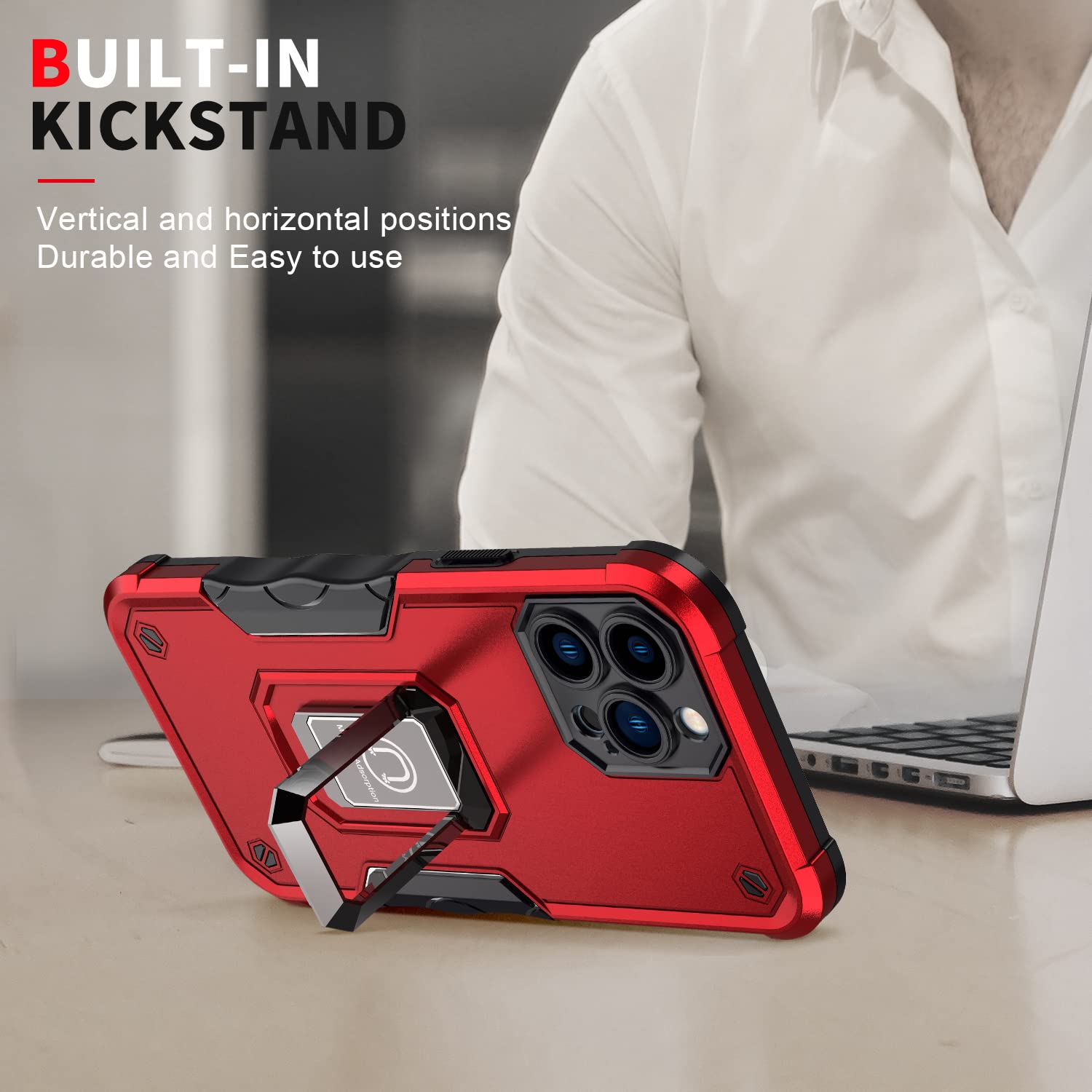 Magnetic Shockproof iPhone 13 Pro Max Case with Kickstand & Built-in Car Mount - Heavy Duty Camera Protection Phone Cover (Blue) | Perfect for Driving, Outdoor Activities & Daily Use
