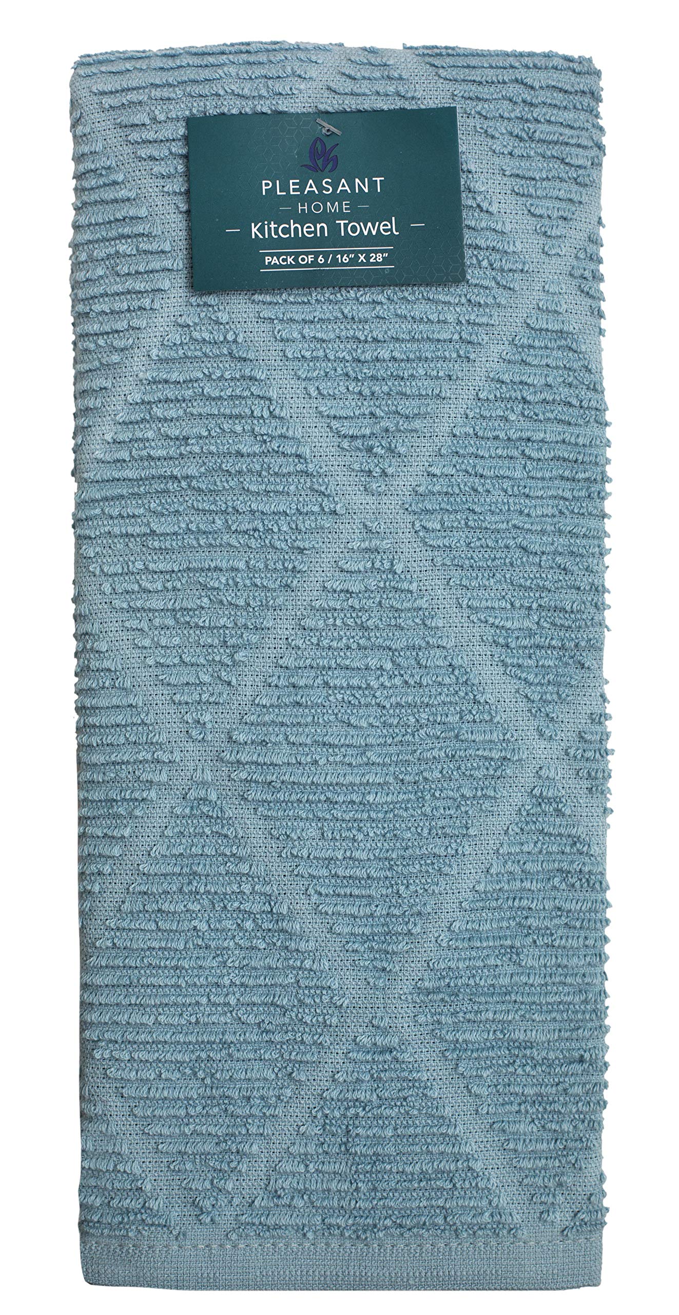 Premium Cotton Kitchen Towels Set (16”x28”, 6 Pack) - Super Absorbent Tea Towels with Ribbed Diamond & Half Designs - High GSM for Quick Drying - Perfect for Dish Drying, Hand Wiping & Counter Cleaning (Aqua Blue)