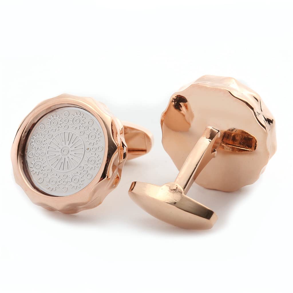 Elegant Rose Gold French Pattern Enamel Cufflinks for Men - Vintage European Style Dress Shirt Accessories - Perfect for Weddings, Business Meetings & Formal Events (Color A, One Size)
