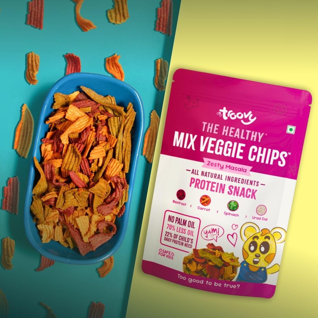Troovy Healthy Vegetable Chips - High Protein Snacks with Beetroot, Carrot & Spinach | No Palm Oil, Cholesterol or Trans Fats | Masala Flavored | 3 Packs x 70g | Perfect for Keto Diet, Office Snacking & Weight Loss