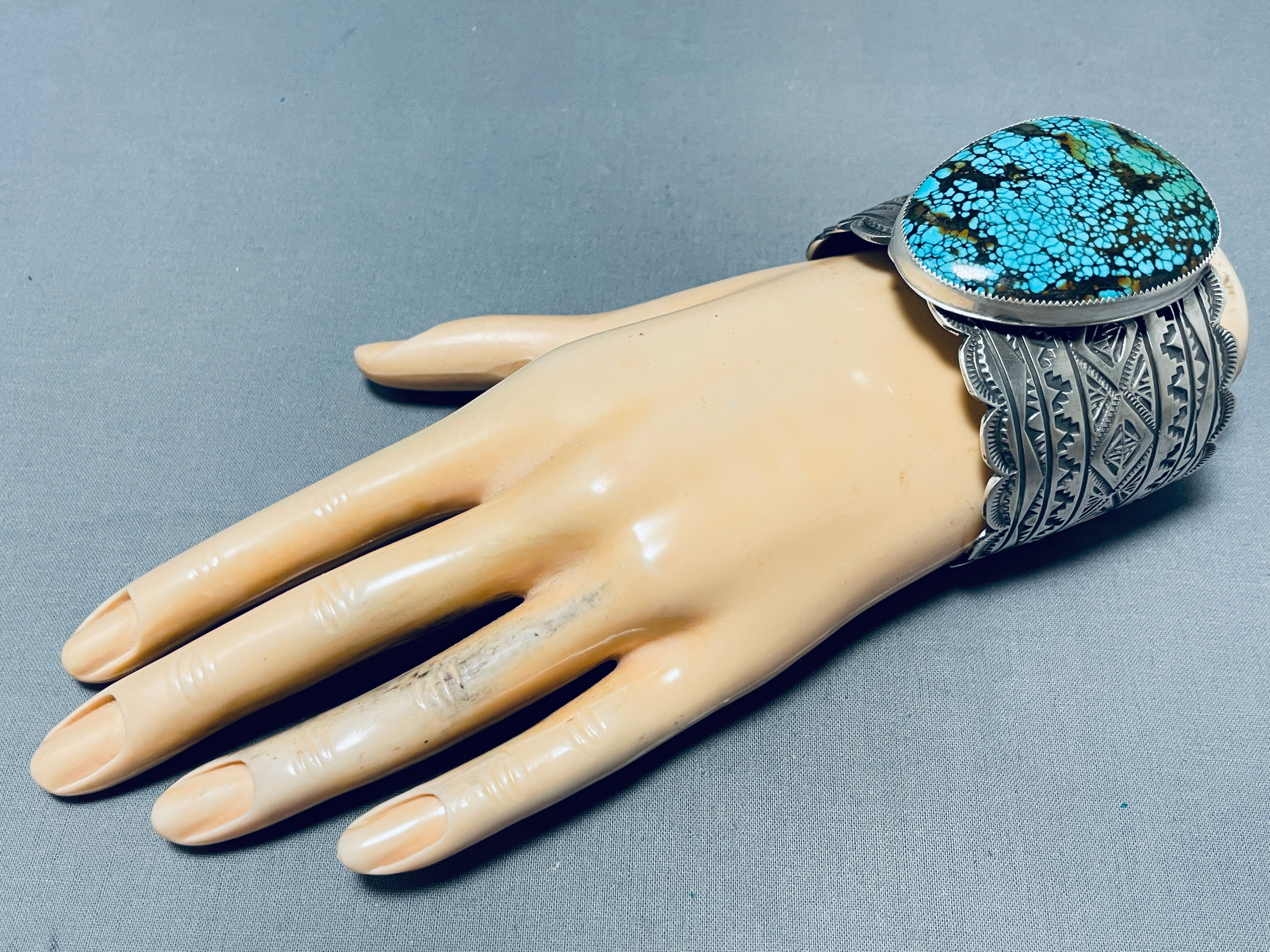 100+ Gram Authentic Native American Navajo Spiderweb Turquoise Sterling Silver Bracelet - Handmade Jewelry for Women, Boho Chic Accessories, Spiritual Healing & Gift Giving