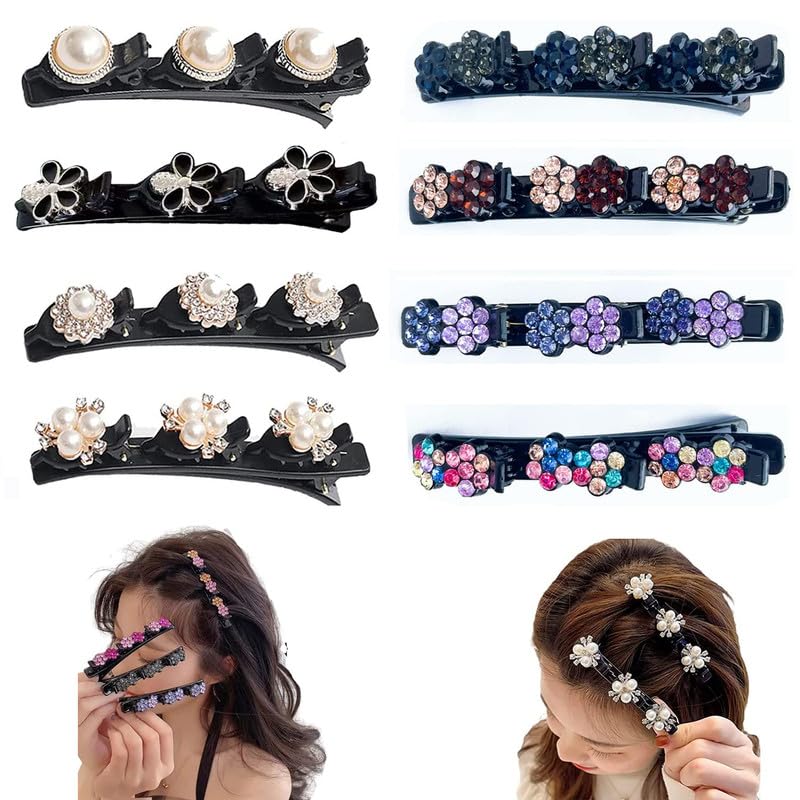 Staila 2/4PCS Sparkling Crystal Rhinestone Braided Hair Clips for Women - Elegant Satin Fabric Hair Accessories for Parties, Weddings & Special Occasions