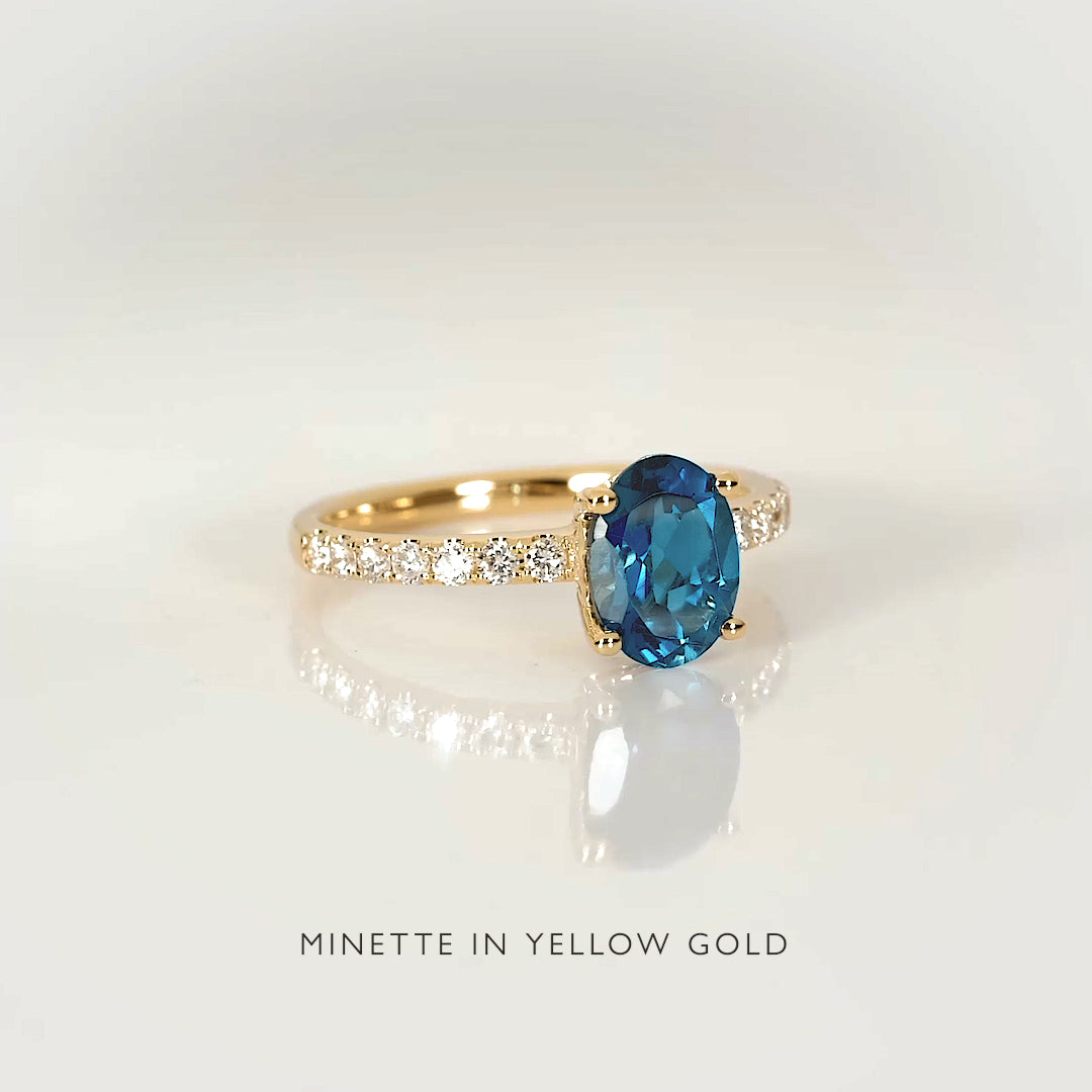 Elegant 14k Gold Oval London Blue Topaz & Diamond Ring - Minette Collection | Perfect for Engagement, Anniversary & Special Occasion Gifts