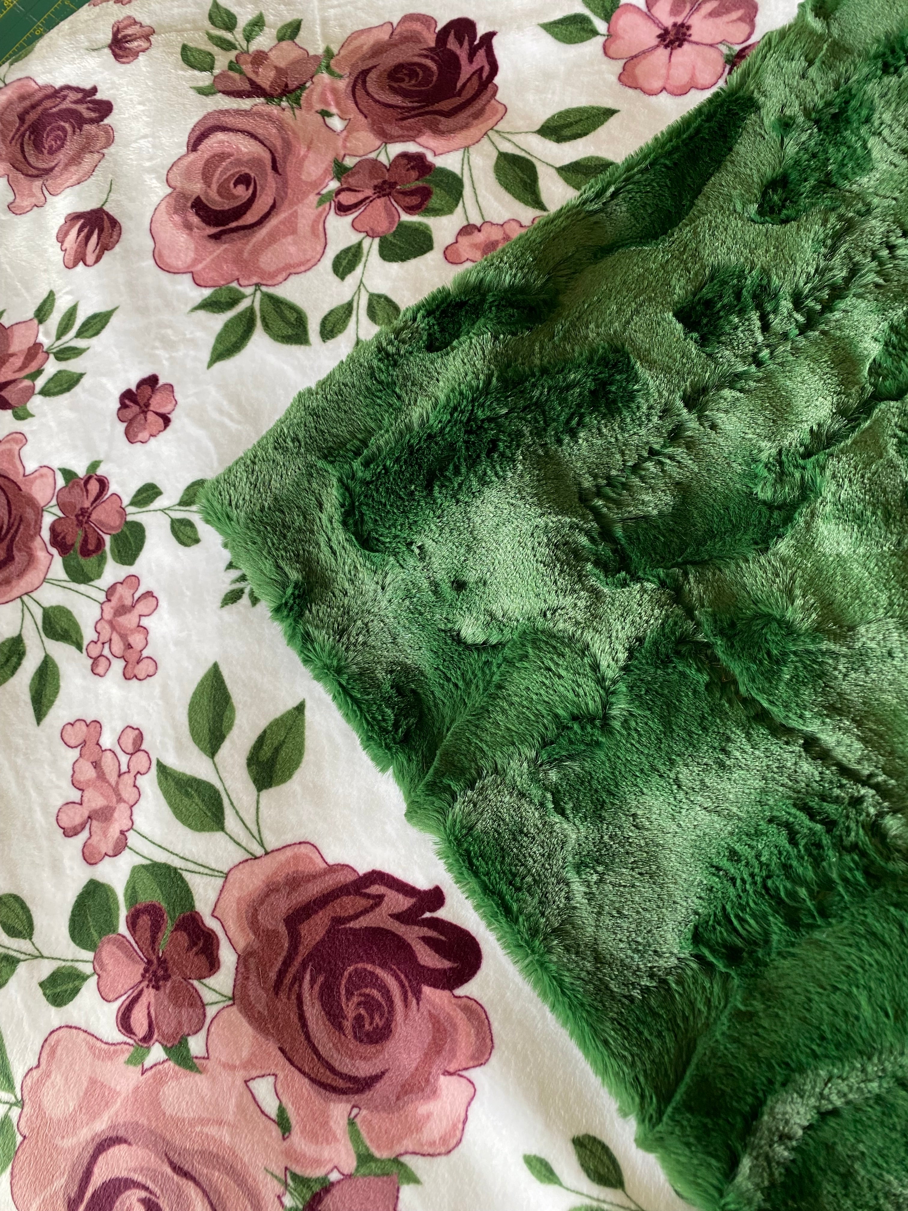 Premium Rose Bouquet Plum Wine Print Evergreen Luxe Minky Blanket - Large 54x67 Inches Soft Throw for Cozy Home Decor, Bedroom, Couch & Gift