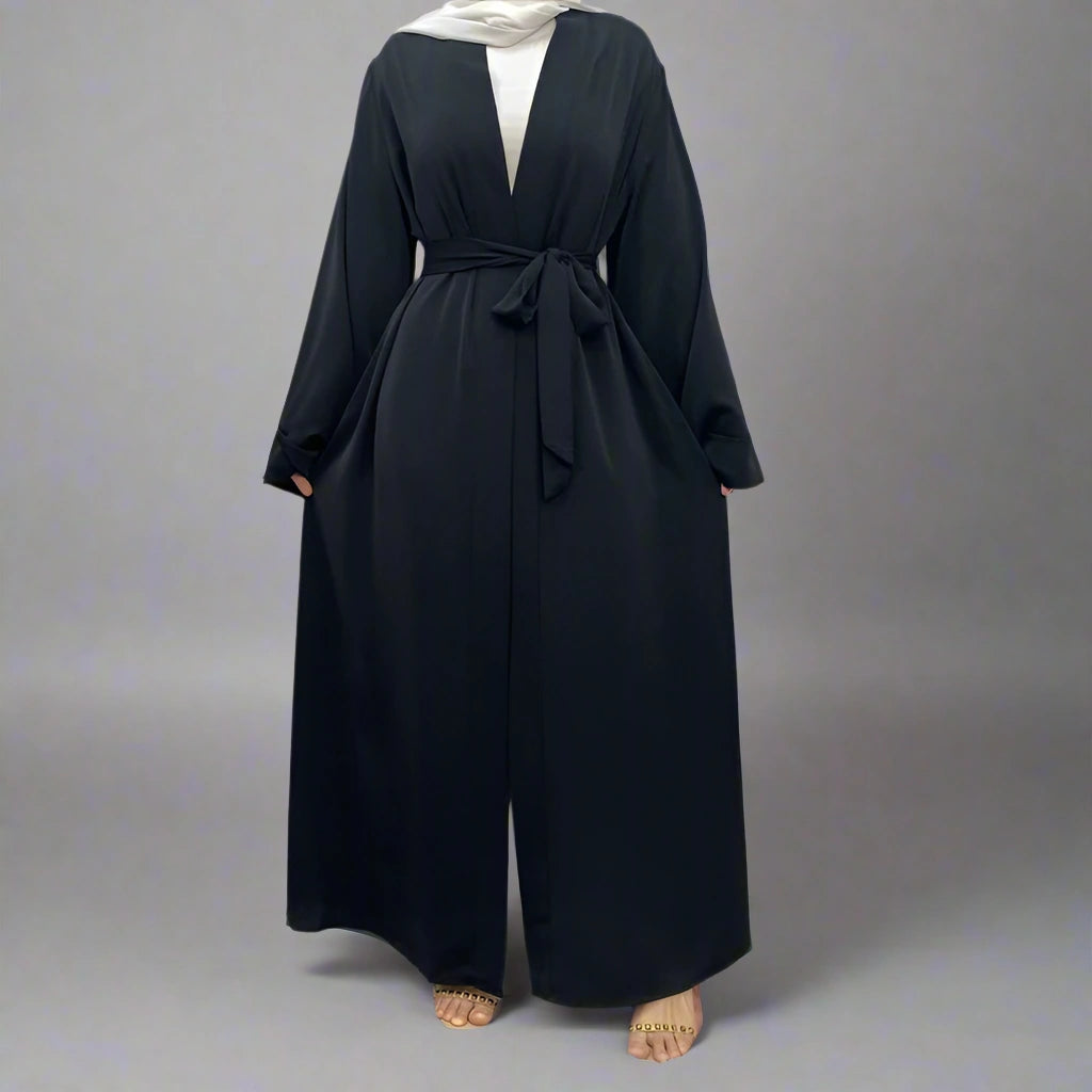 Stylish Muslim Women's Open Abaya Dress with Pockets - Modest Broken Twil Fabric Prayer Dress for Home, Mosque & Special Occasions