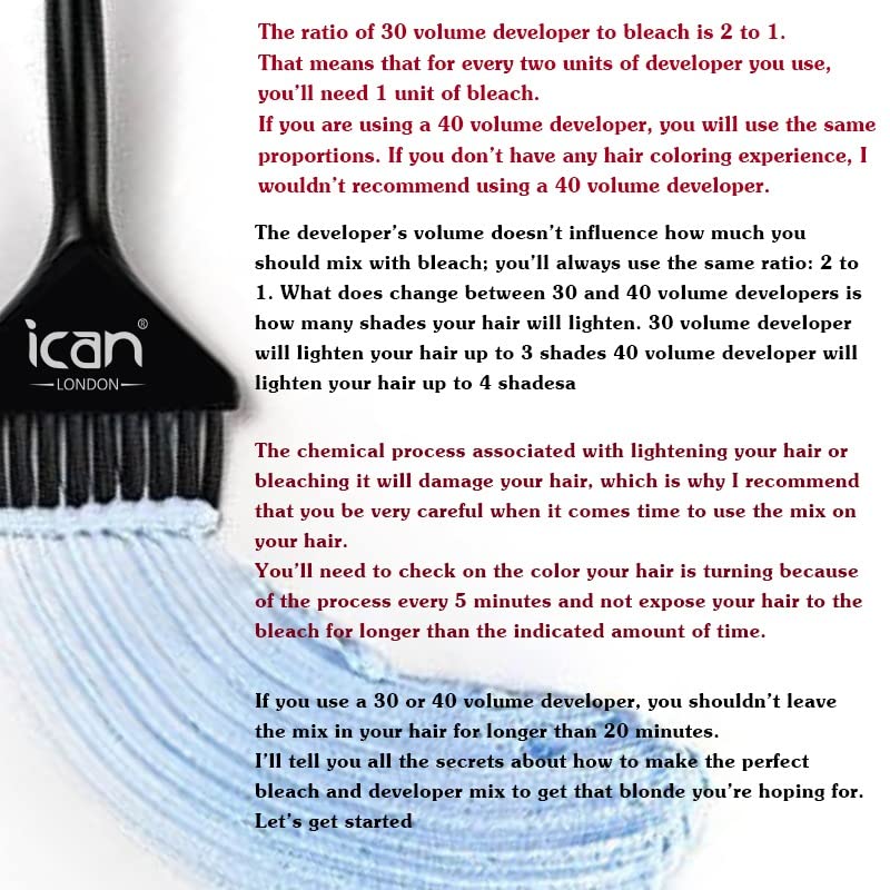 ICAN LONDON Professional Hair Bleach Kit - 20 Volume 6% Cream Peroxide (250ml) + White Powder Lightener (80g) for Salon-Quality Blonde Highlights & Full Bleaching | At-Home Hair Lightening & Professional Styling