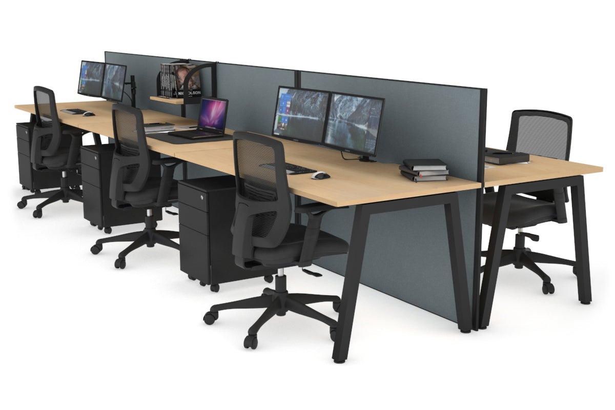 Horizon Quadro 6-Person Office Workstation Bench with A-Legs - 1800mm x 800mm Dimensions & Cable Management - Perfect for Collaborative Workspaces & Open Office Environments
