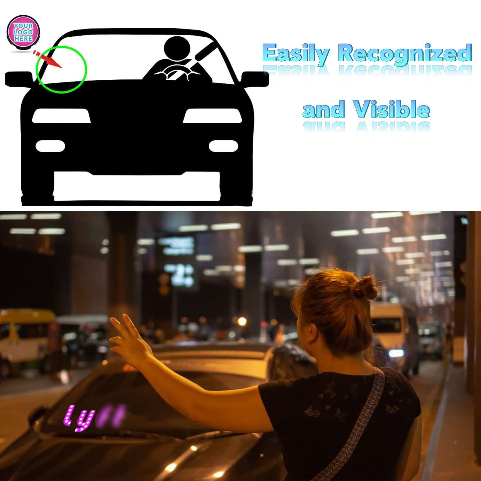 USB Type-C Car Windshield Light Sign - Pink Touch Dimmer for Night Driving