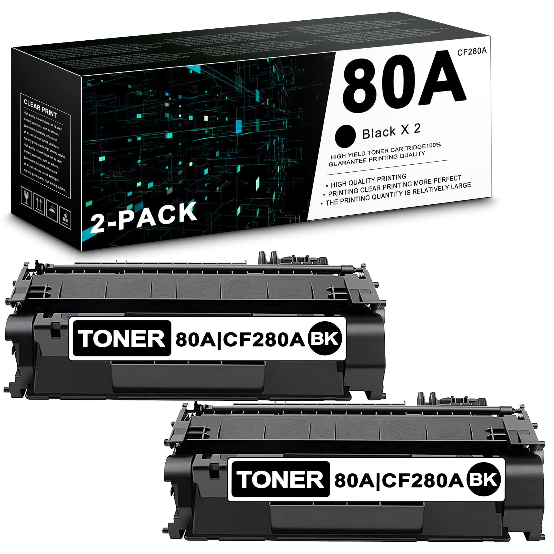 PALLADIUMTONER 80A CF280A Toner Cartridge (2-Pack) for HP Pro 400 M401 Printers - Home & Office Use