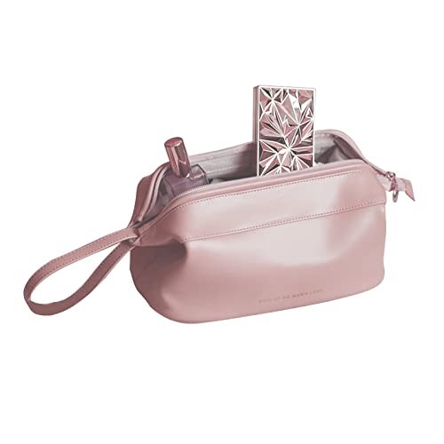 Waterproof Double-Layer Cosmetic Storage Bag with Zipper Closure – Large Capacity Makeup Brush & Toiletry Organizer for Travel, Home, Gym | Space-Saving Shampoo Pouch in Pink (Ideal Gift for Women)
