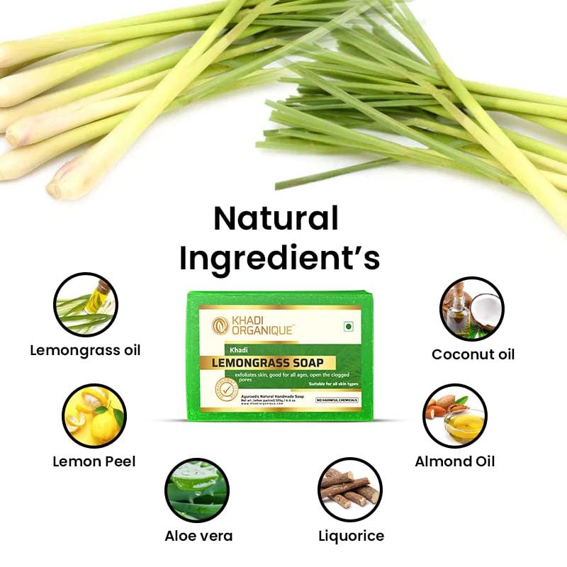 Organic Handmade Lemongrass Soap with Essential Oils - Pack of 2 Bars | Natural Vegan Skincare for Dry & Sensitive Skin | Perfect for Daily Use, Gifts & Spa Relaxation