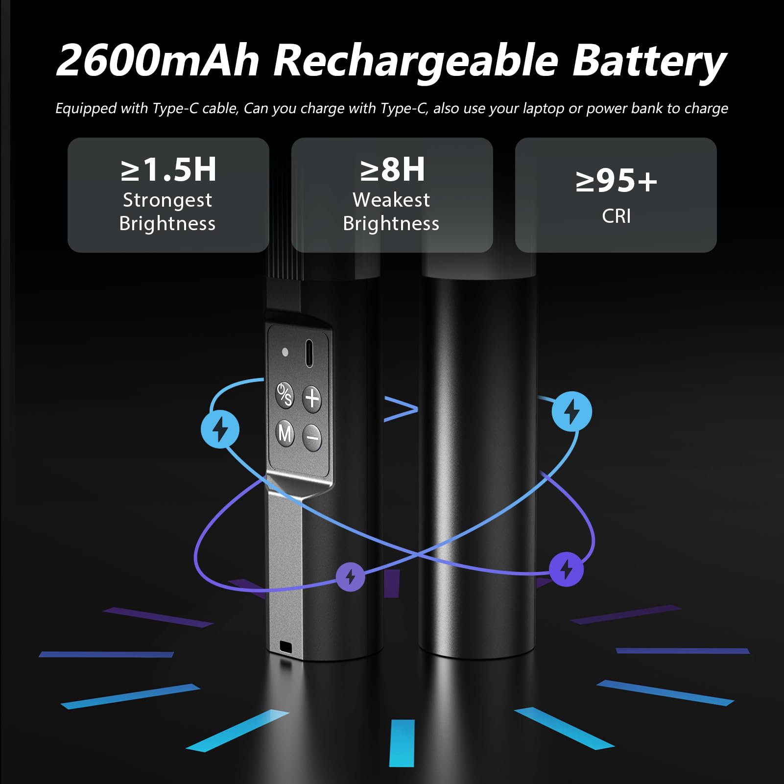 HeySliy RGB Photography Light Wand - 2600mAh Rechargeable LED Light Stick with 1000 Lumens, Adjustable Brightness (2500K-9900K) & 9 Dimmable Colors - Portable Studio Light Bar for Product Photography, YouTube Videos, and Nighttime Outdoor Shoots
