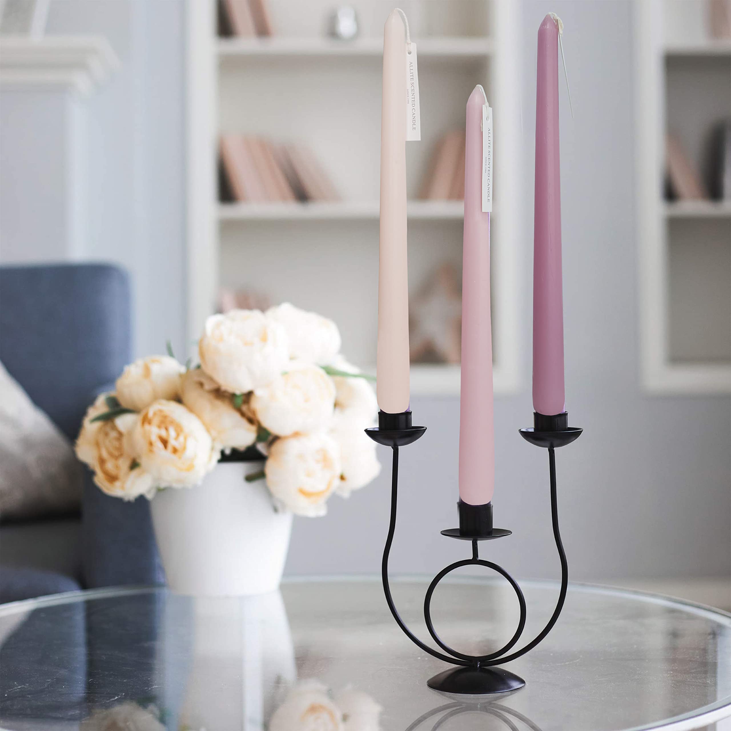 8-Hour Romantic Rose Scented Taper Candles - Pink Gradient Long Candlesticks for Wedding, Anniversary & Romantic Dinners (4-Pack) - Perfect for Table Centerpieces, Candlelight Dinners & Special Occasions
