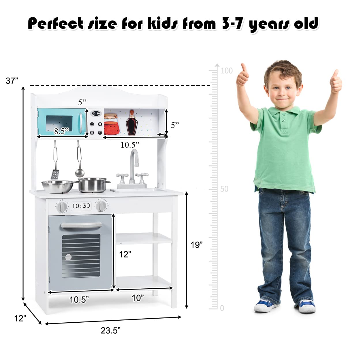 Costzon Wooden Play Kitchen Set for Kids - Pretend Play Cooking Toy with Sink, Oven, Microwave & Stove - Includes Pots, Utensils, Shelf & Cabinets - Great Gift for Toddlers Boys & Girls (Modern Style) - Perfect for Home Playroom, Preschool Learning & Birthday Gifts