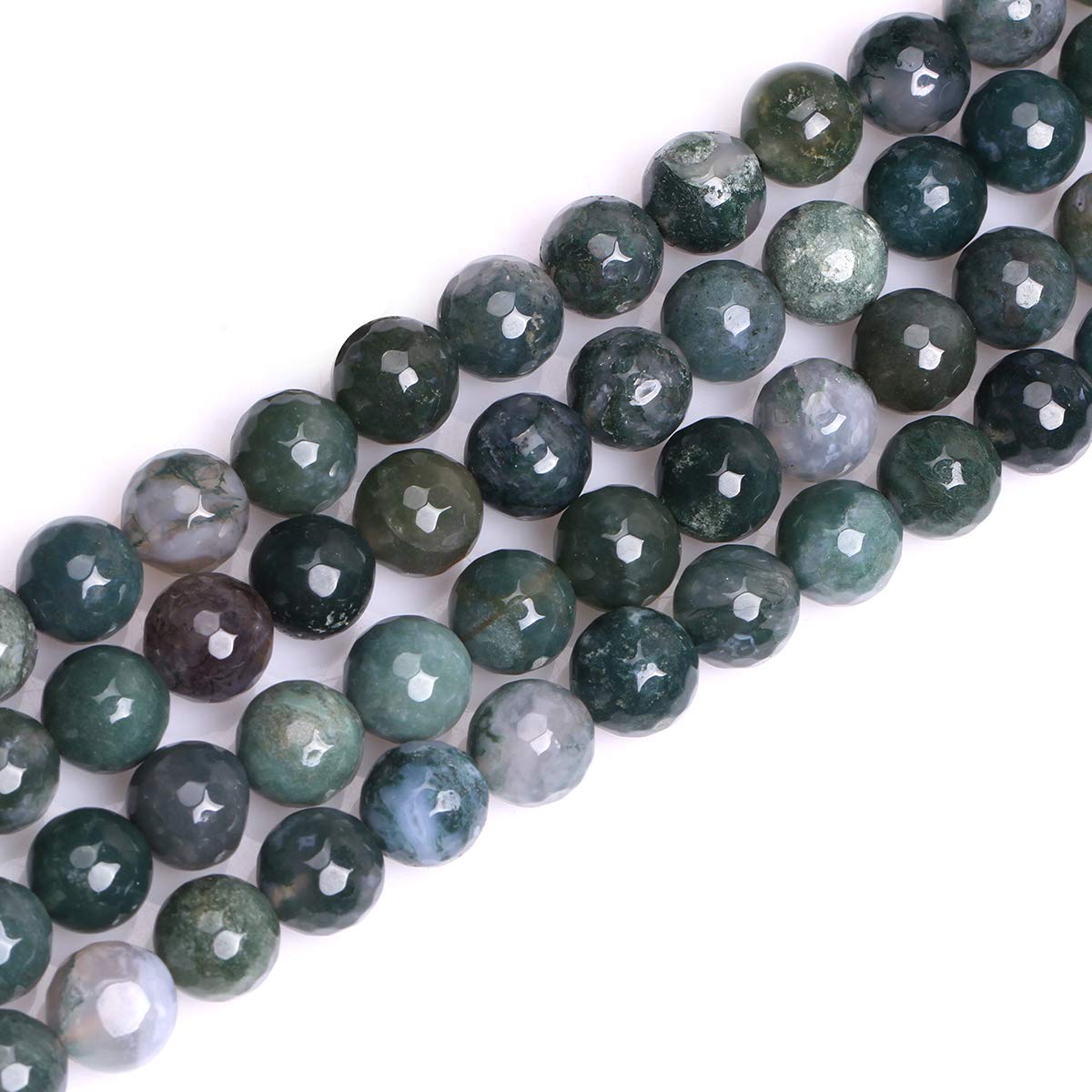 Natural Moss Agate Gemstone Loose Beads - 10mm Faceted Round Energy Power Beads for Jewelry Making (15 Inch Strand) - Perfect for DIY Bracelets, Necklaces & Spiritual Healing Jewelry