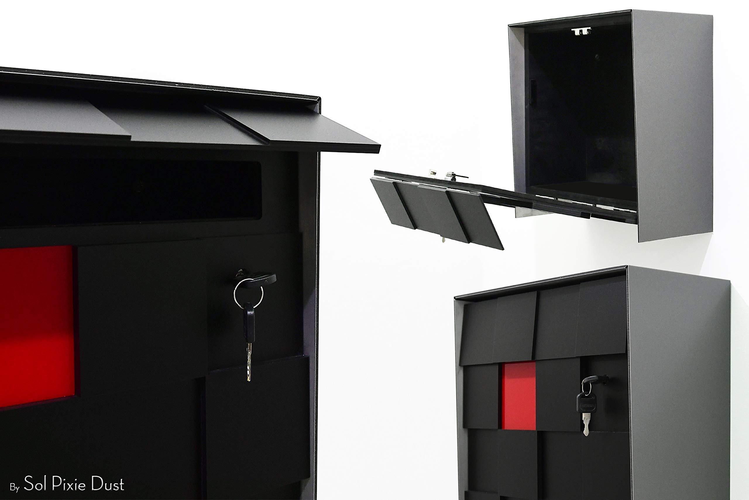 Modern Wall Mounted Mailbox with 3D Black Acrylic Face & Aluminum (ACP) Black Body - Orange Acrylic Numbers - Custom Postbox Letterbox - Perfect for Homes, Offices & Apartments