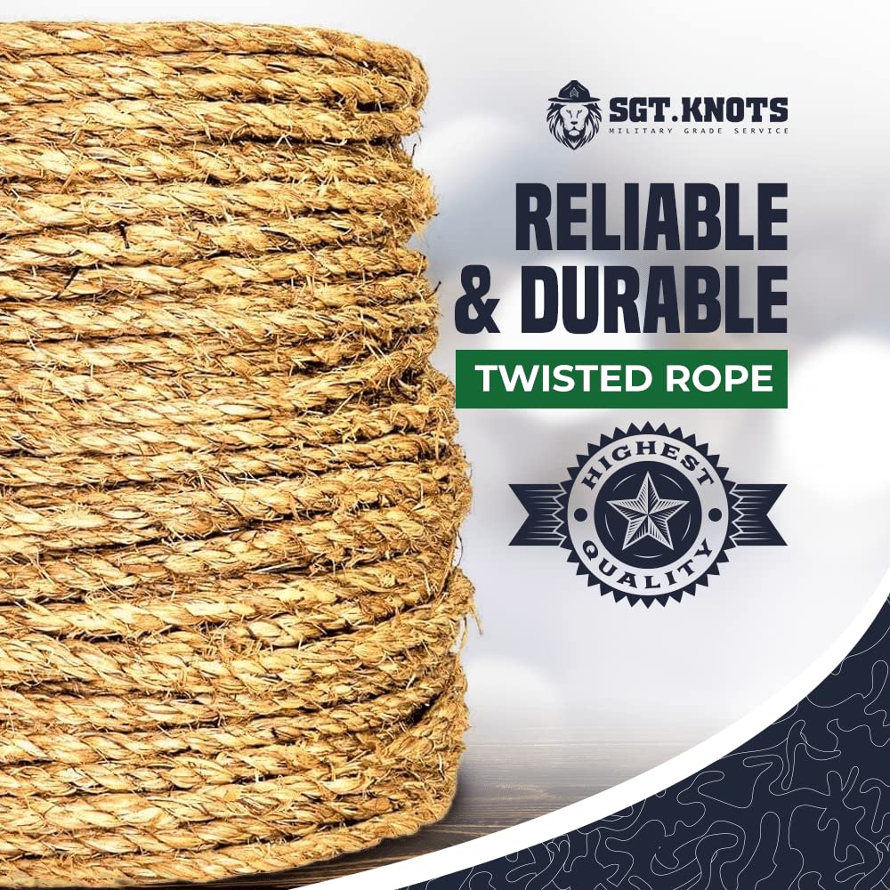 SGT KNOTS 3/4 Inch x 400 Ft Natural Twisted Manila Rope - 3 Strand Hemp Rope for Crafts, DIY Projects, Home Decor, Climbing | Indoor & Outdoor Use for Decorative, Marine, Gardening, and Camping Needs