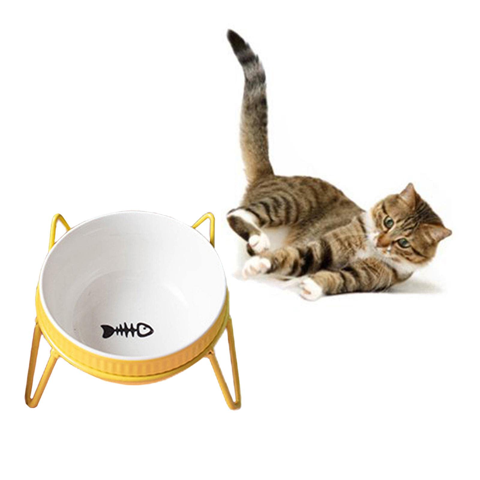 Premium Iron Pet Bowl Stand Holder - Single Feeder for Dogs & Cats - Durable & Non-Slip Food Dish Rack - Vibrant Yellow (Perfect for Home, Kitchen, or Outdoor Use)
